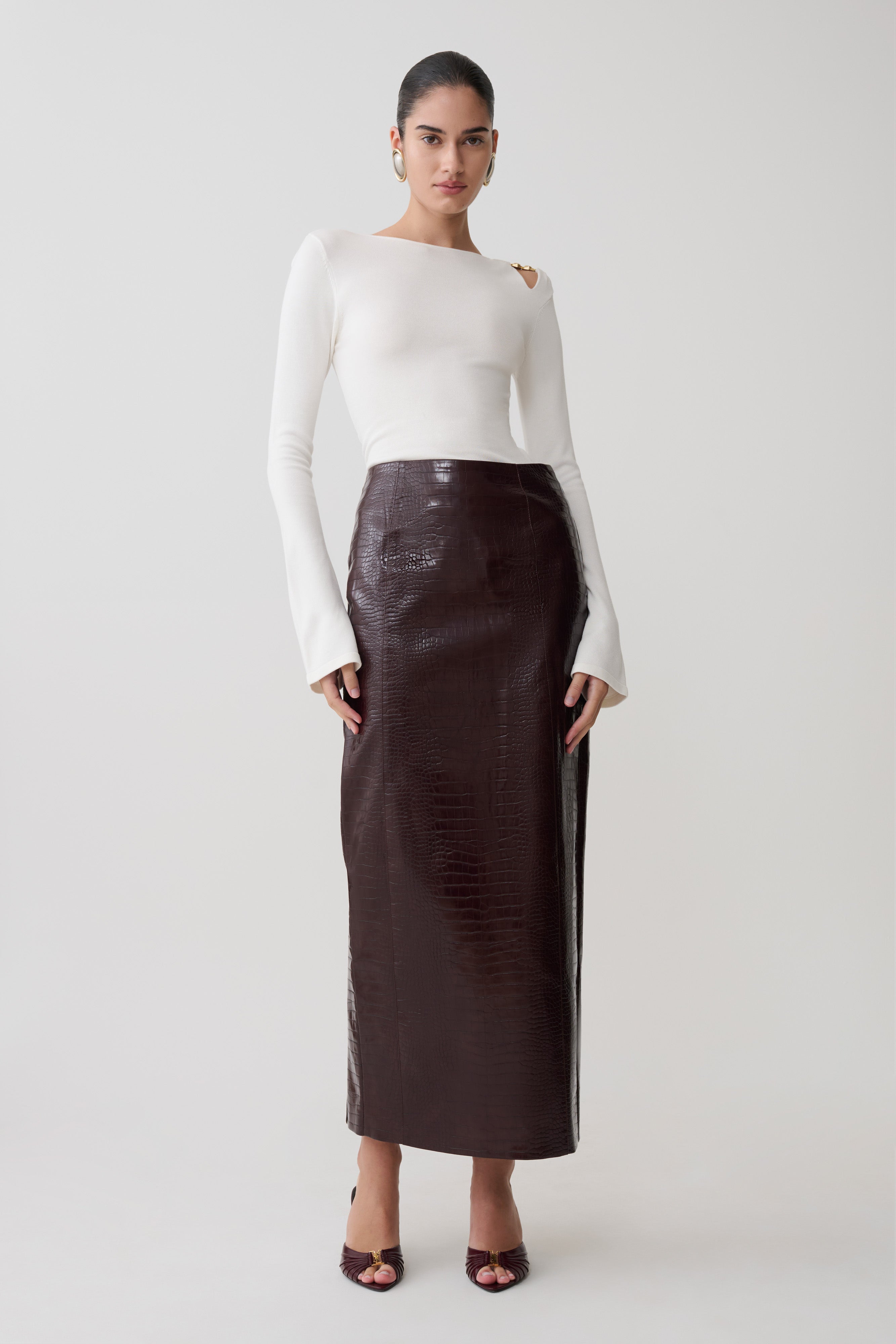 Ricky Knit Long Sleeve Longline Top - Ivory | MESHKI US
