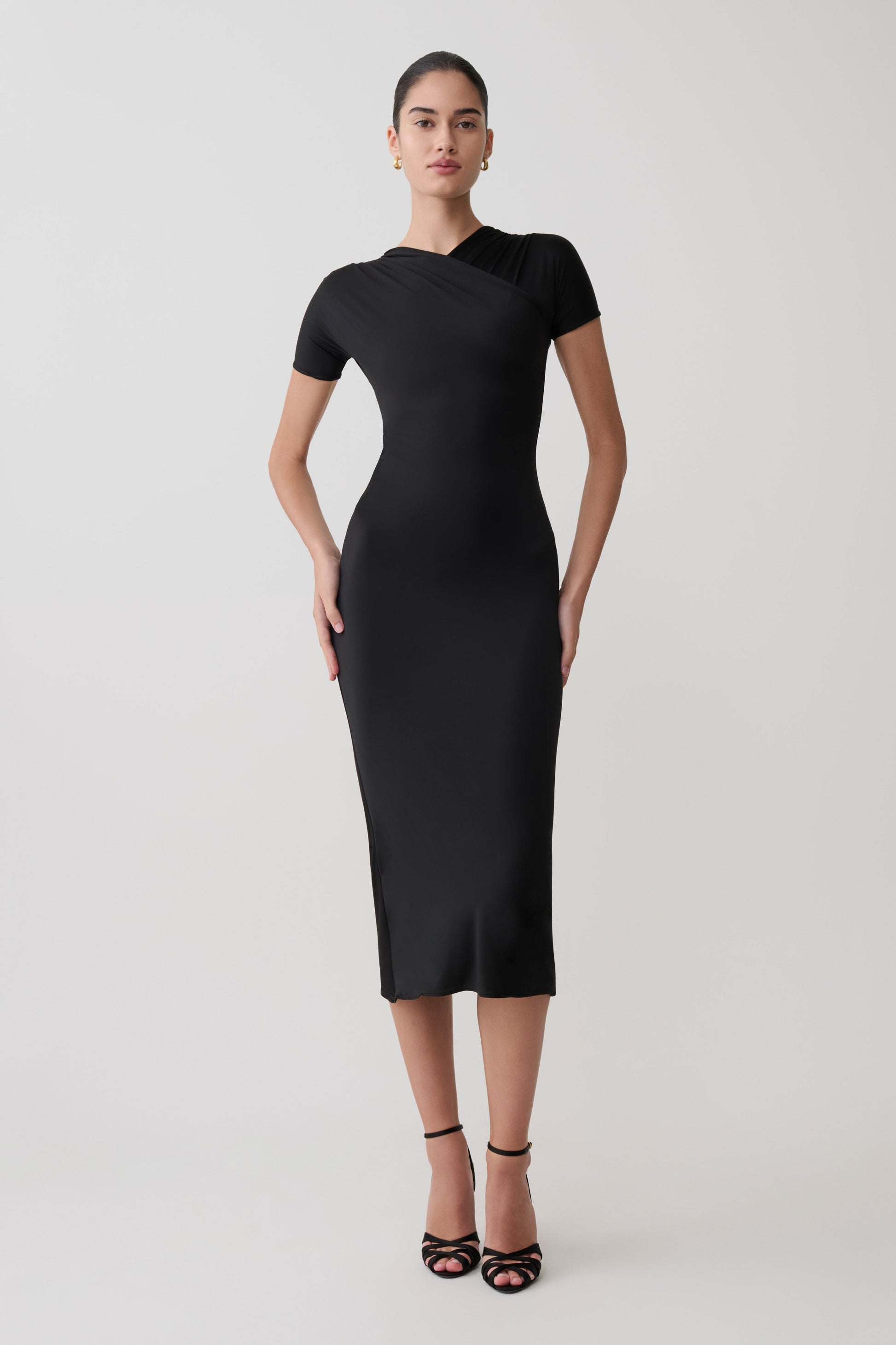 Junie Cross/Over Neck Slinky Maxi Dress / Black | MESHKI | XXS Junie Cross/Over Neck Slinky Maxi Dress / Black | MESHKI | XXS
