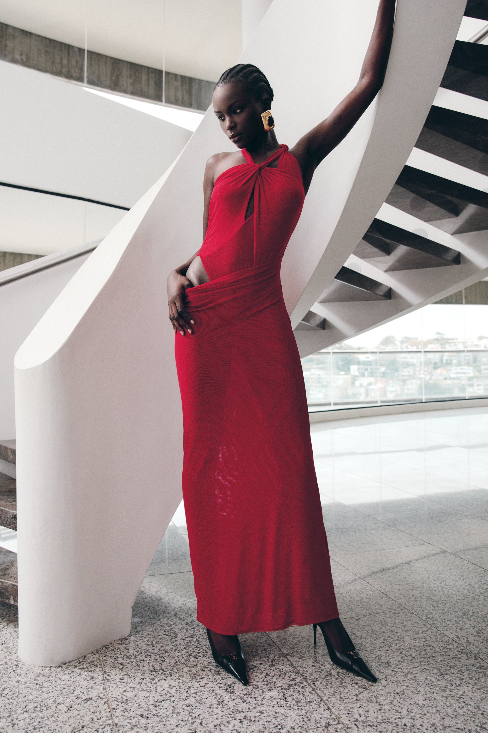 Edwina Knotted Mesh Maxi Dress / Red | MESHKI