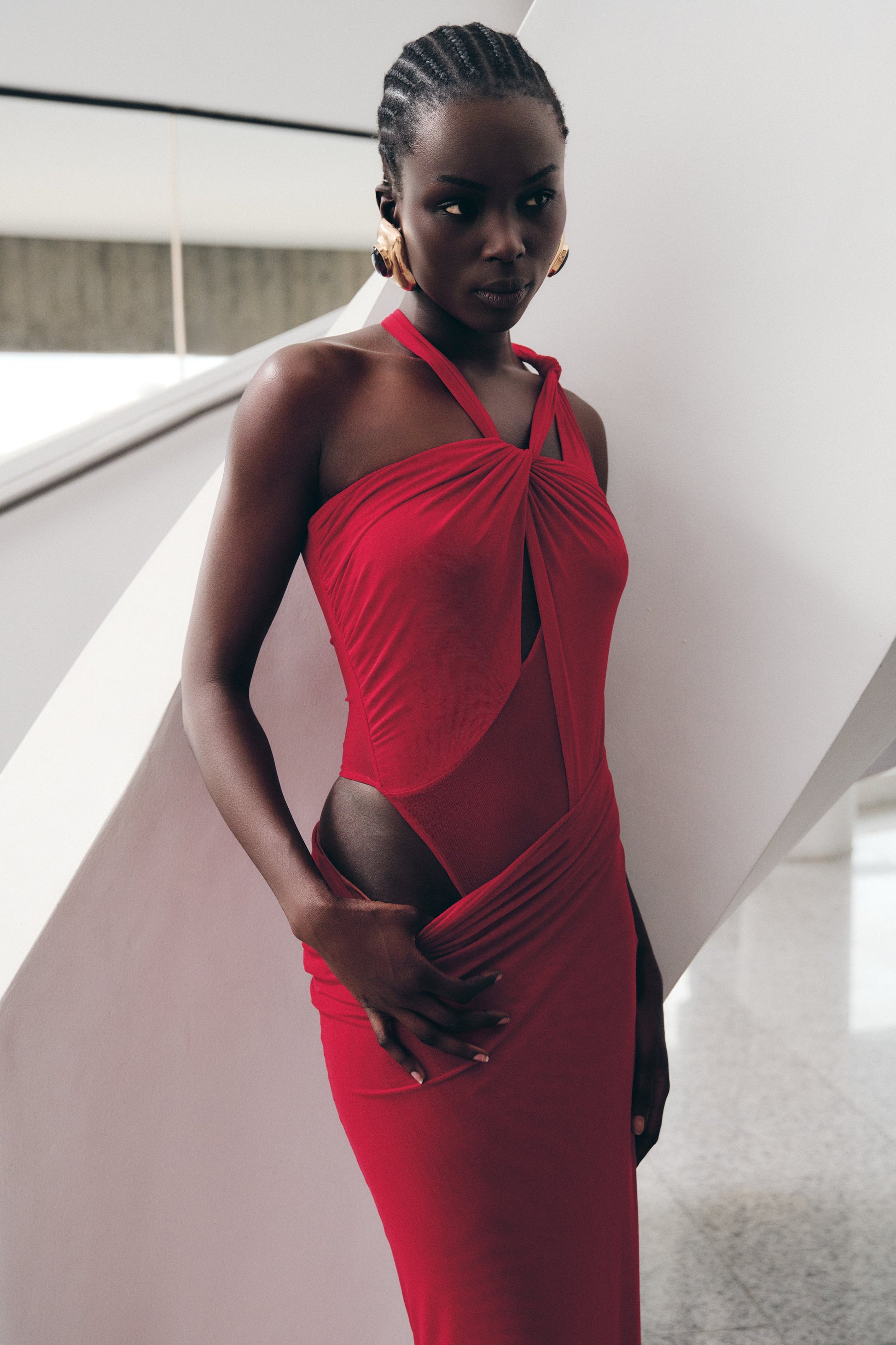 Edwina Knotted Mesh Maxi Dress / Red | Meshki | XXS Edwina Knotted Mesh Maxi Dress / Red | Meshki | XXS