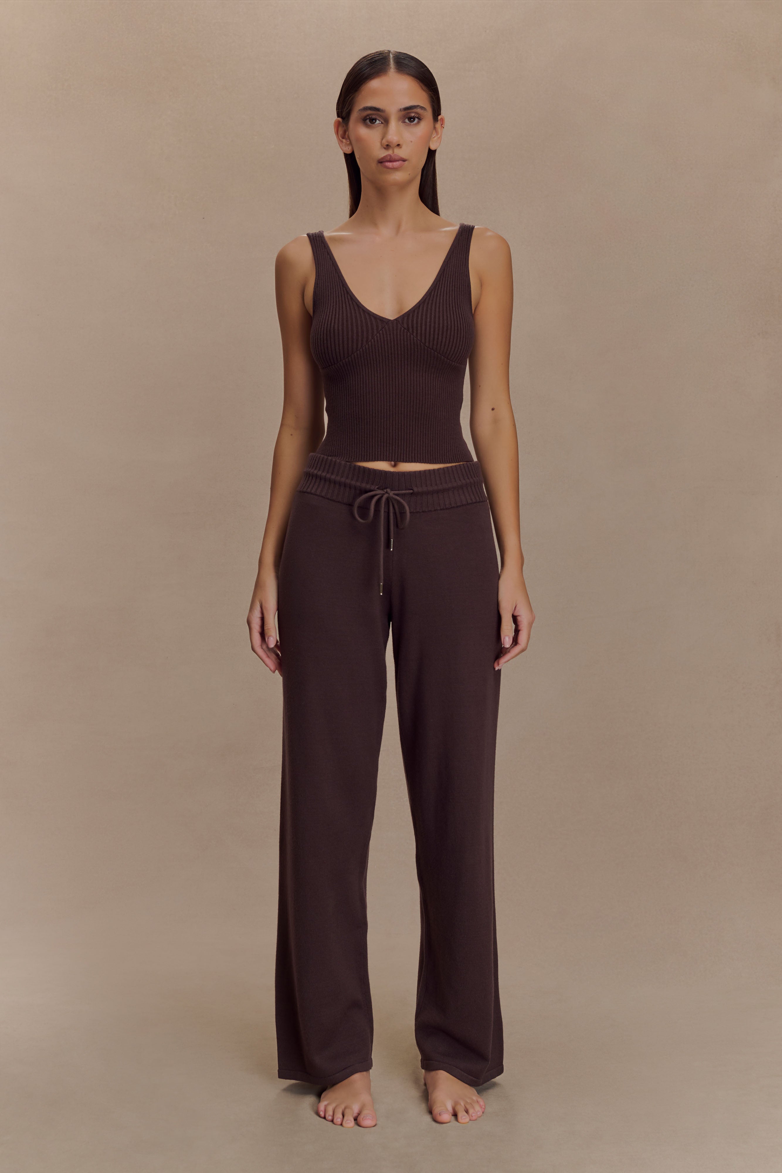 Natalya Ribbed Knit Cami Top - Dark Chocolate | MESHKI US