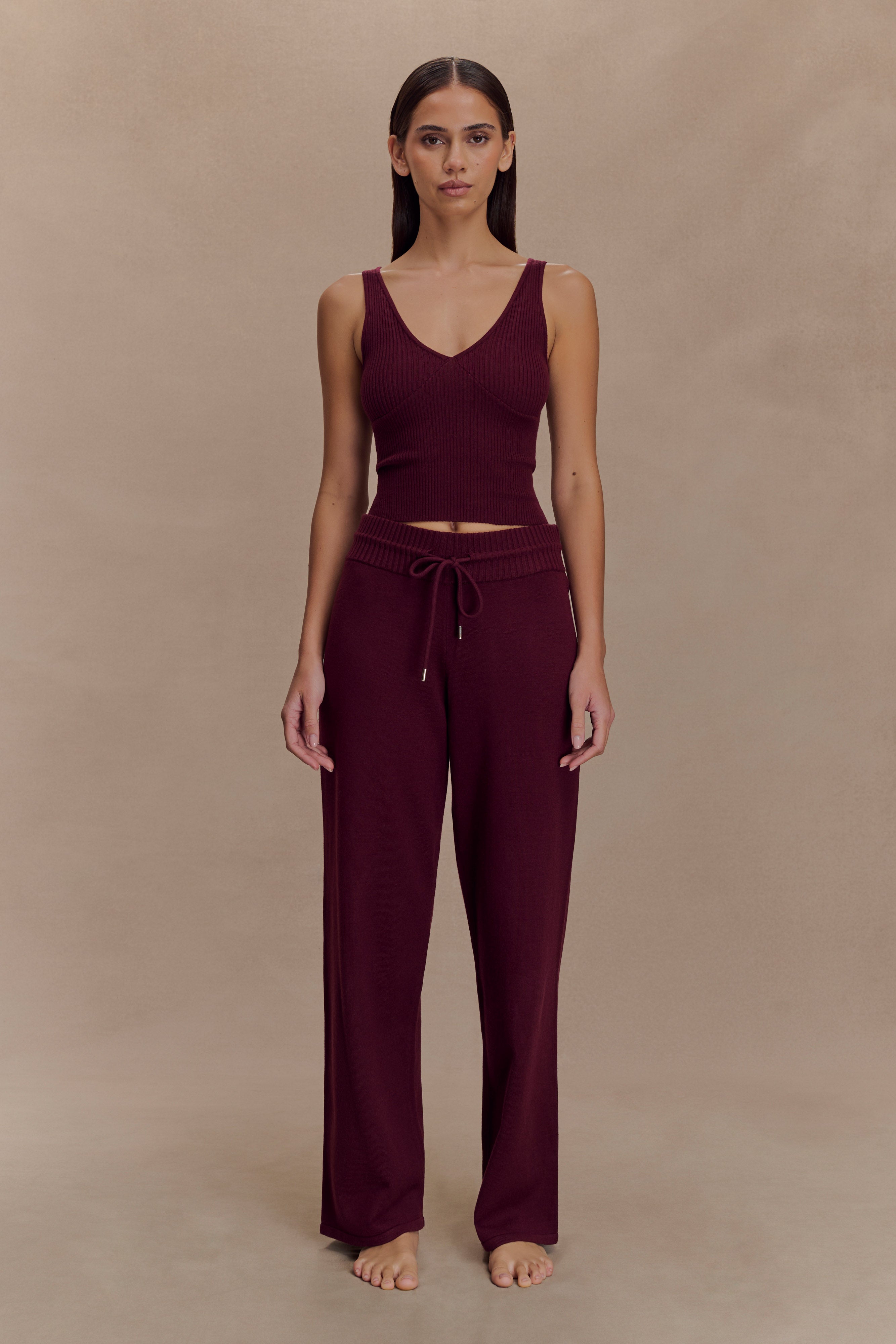 Natalya Ribbed Knit Cami Top - Merlot | MESHKI US