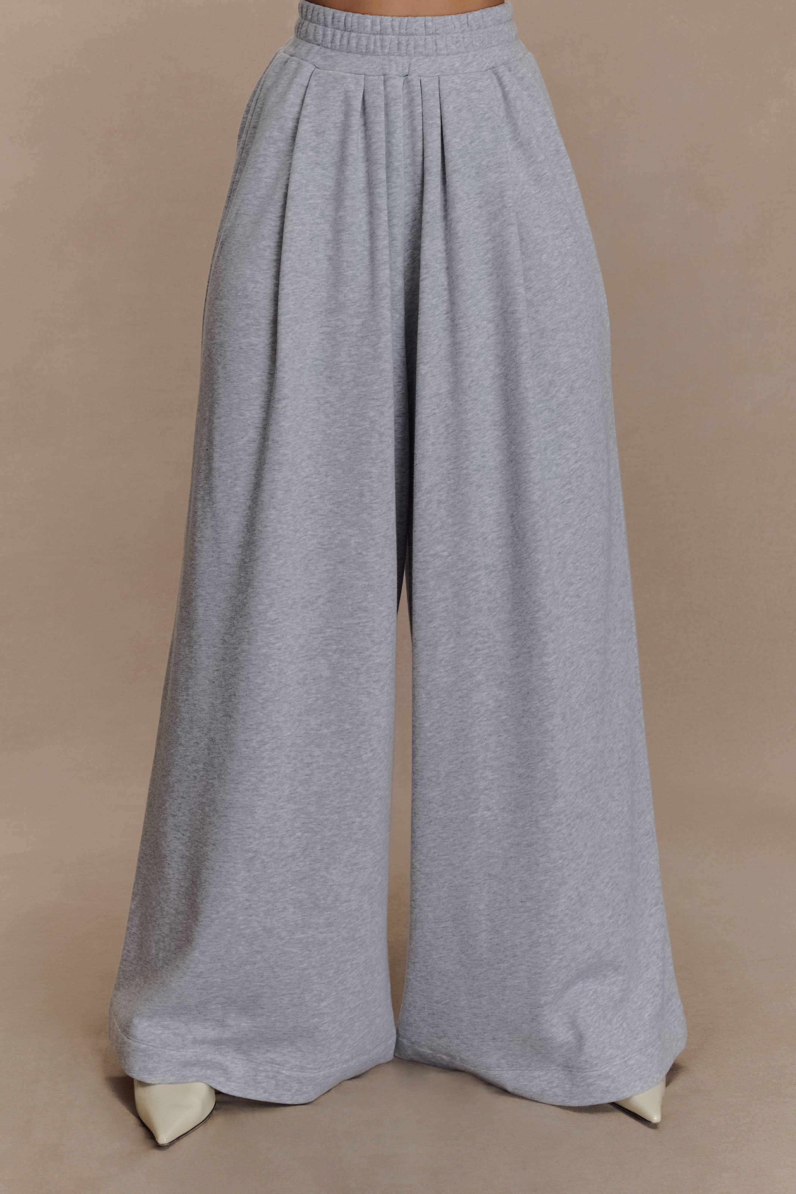 Aspen Gathered Wide Leg Jogger - Light Grey Marle | MESHKI US