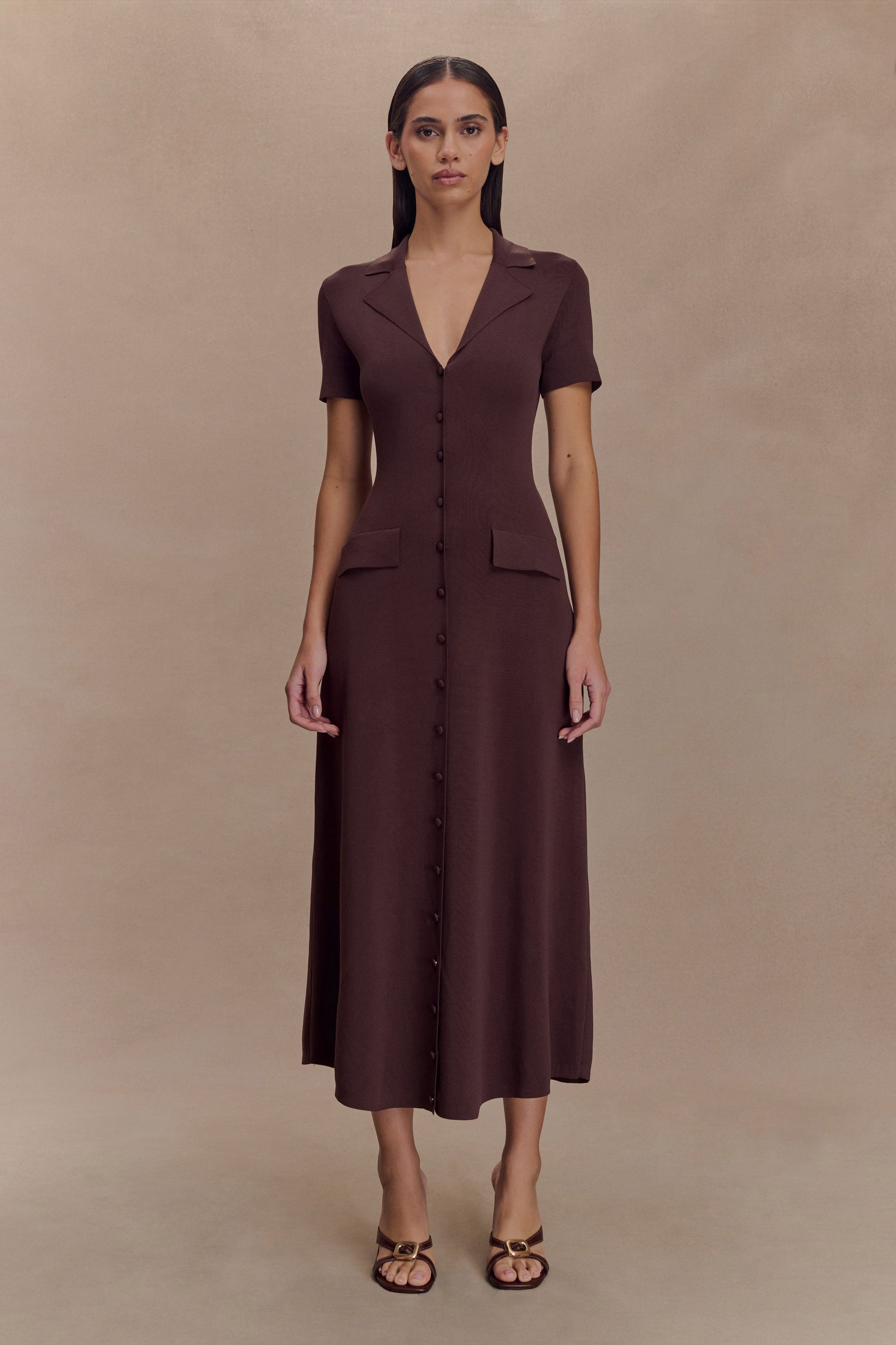 Pearson Short Sleeve Knit Midi Dress / Chocolate | Meshki | 3XL Pearson Short Sleeve Knit Midi Dress / Chocolate | Meshki | 3XL