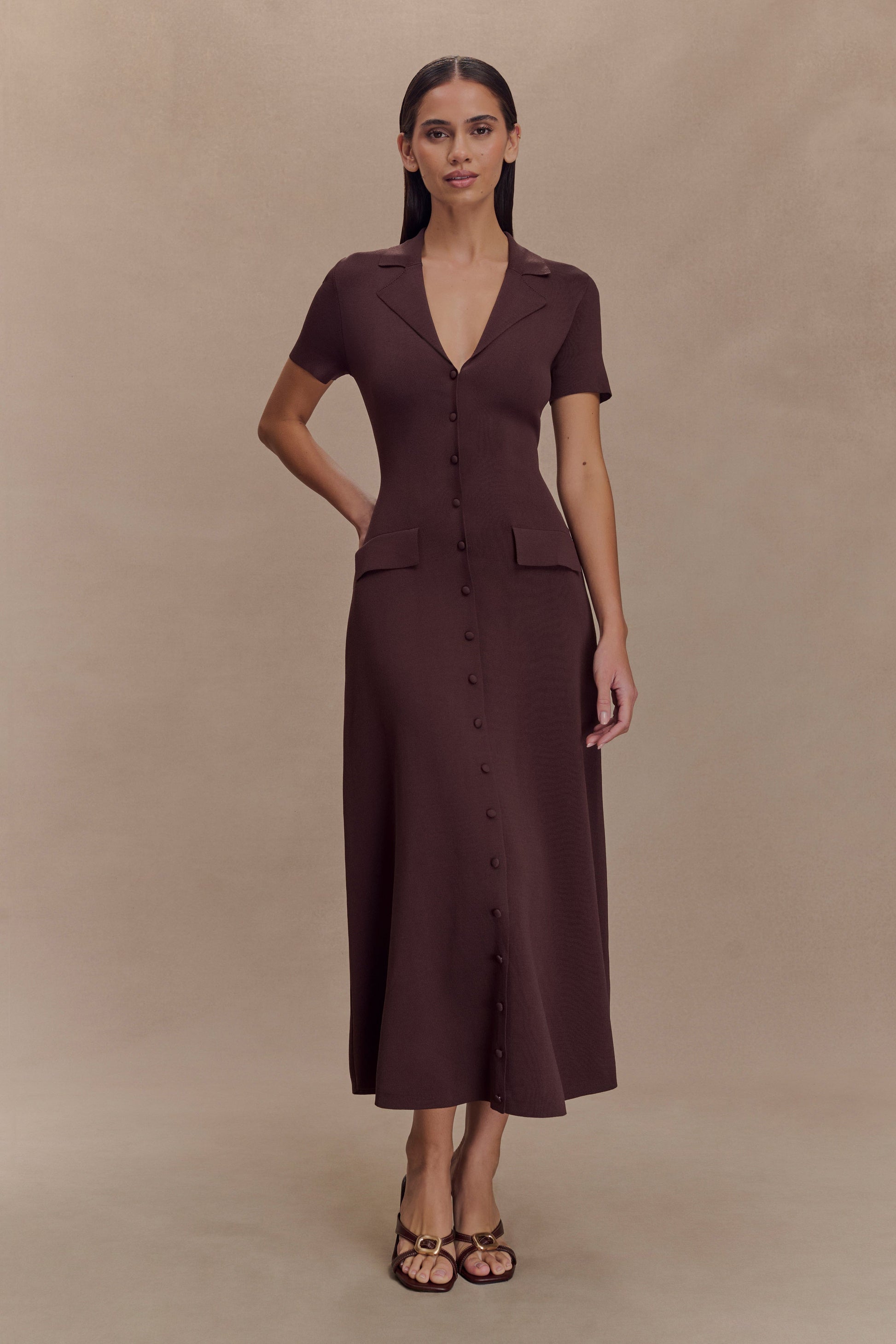 Pearson Short Sleeve Knit Midi Dress / Chocolate | MESHKI | 3XL Pearson Short Sleeve Knit Midi Dress / Chocolate | MESHKI | 3XL