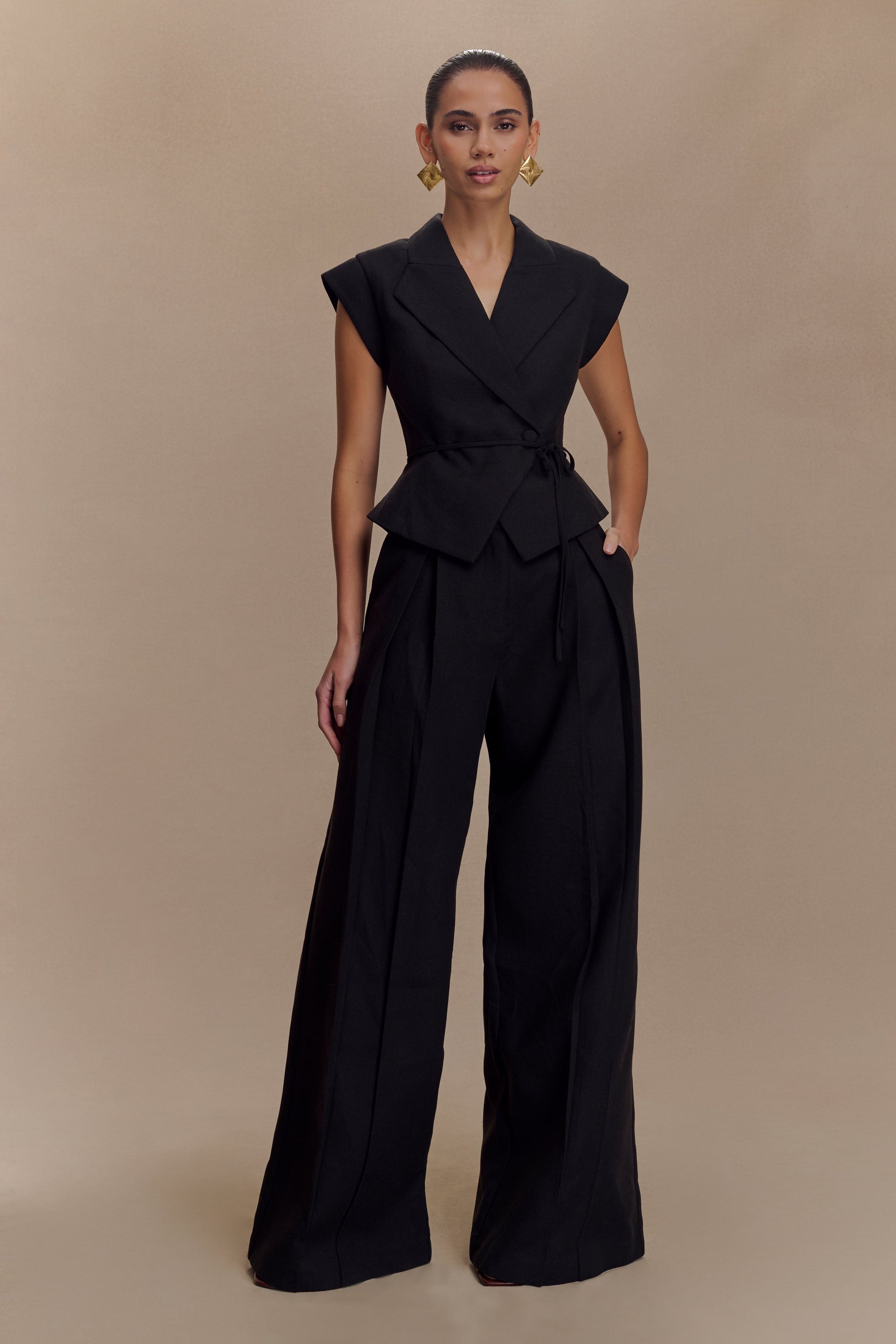 Raya Mid Rise Wide Leg Linen Pant / Black | MESHKI | XS Raya Mid Rise Wide Leg Linen Pant / Black | MESHKI | XS