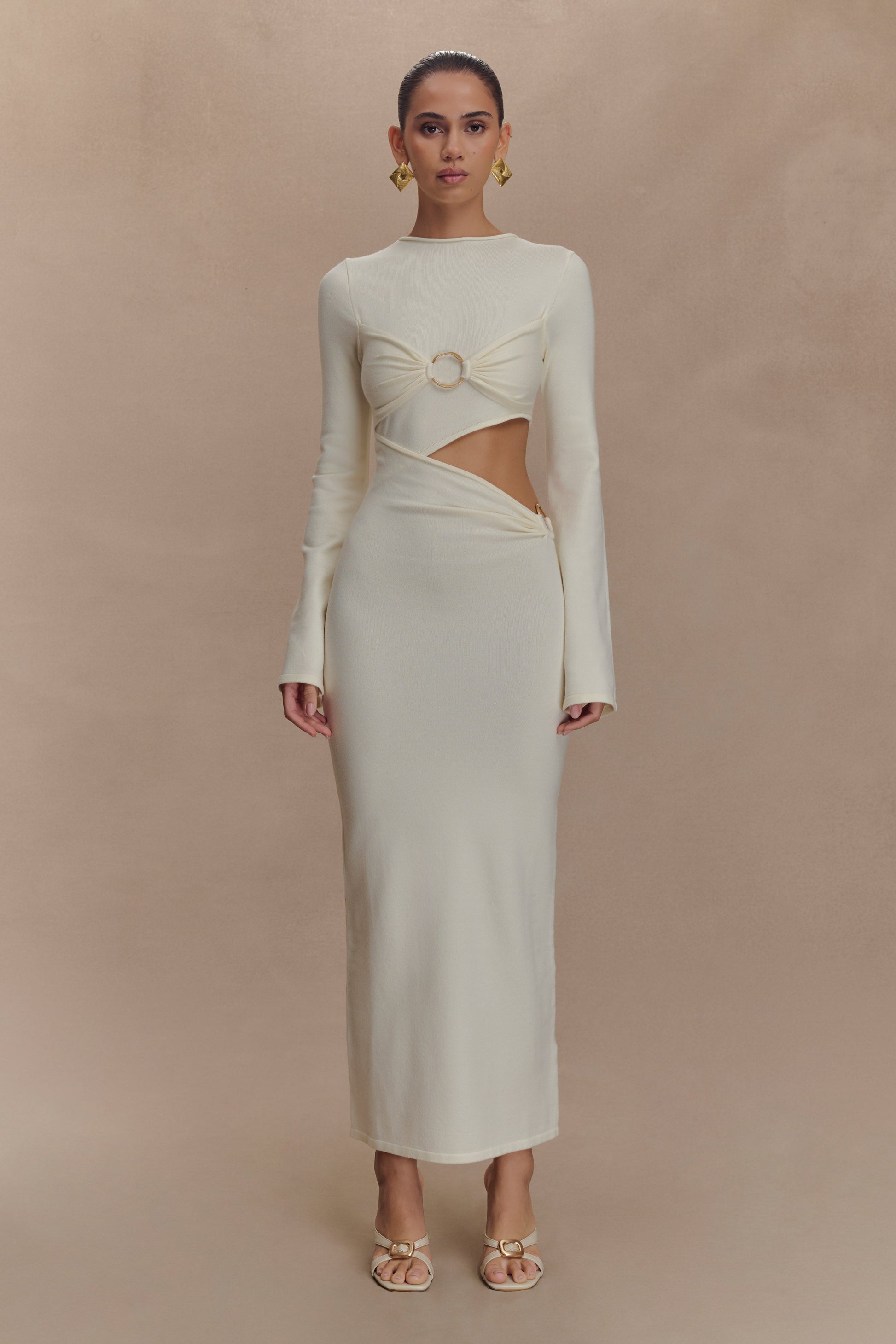 Azariah Long Sleeve Knit Midi Dress / Ivory | Meshki | XL Azariah Long Sleeve Knit Midi Dress / Ivory | Meshki | XL