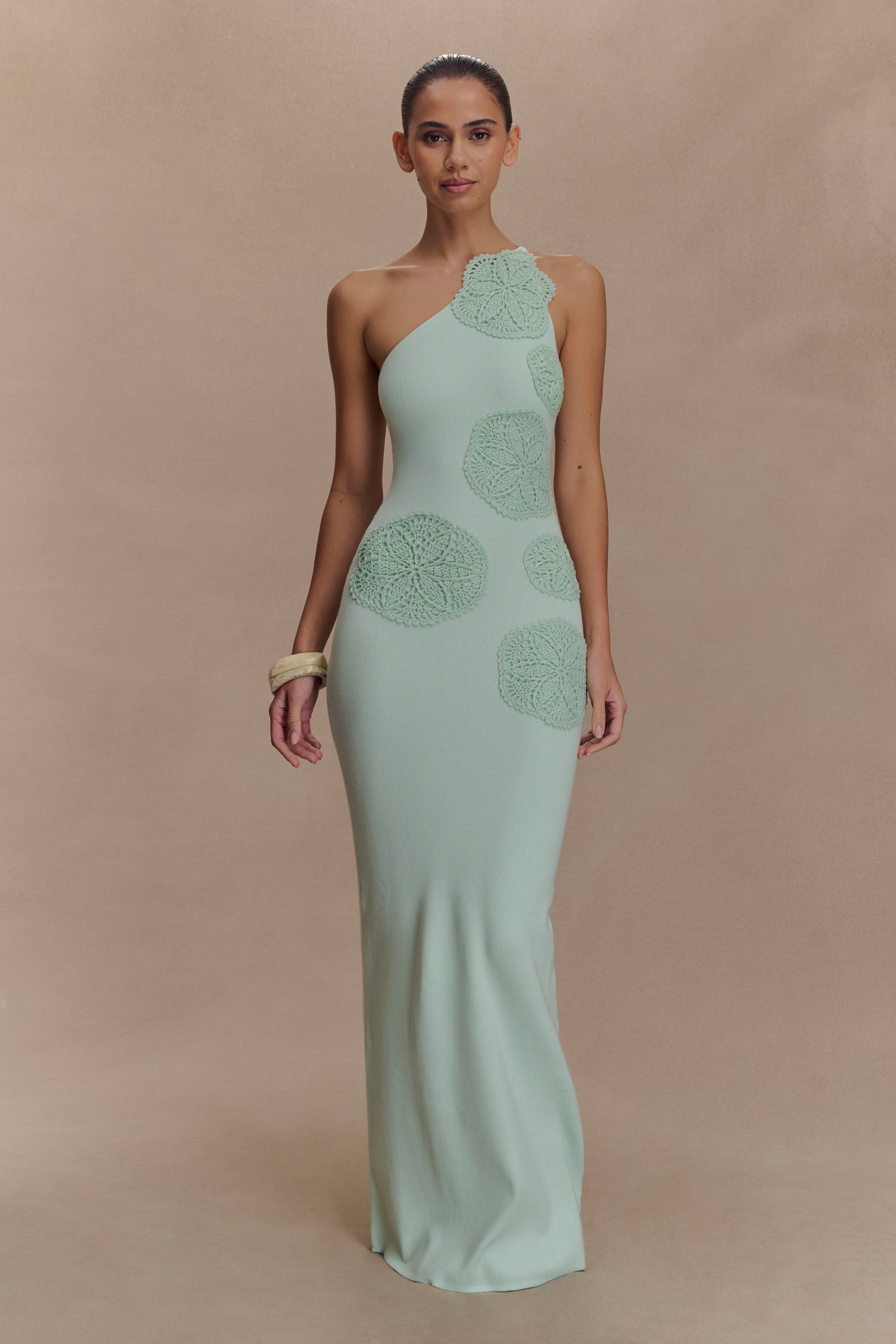 Teneika Crochet Knit Maxi Dress / Light Aqua | MESHKI