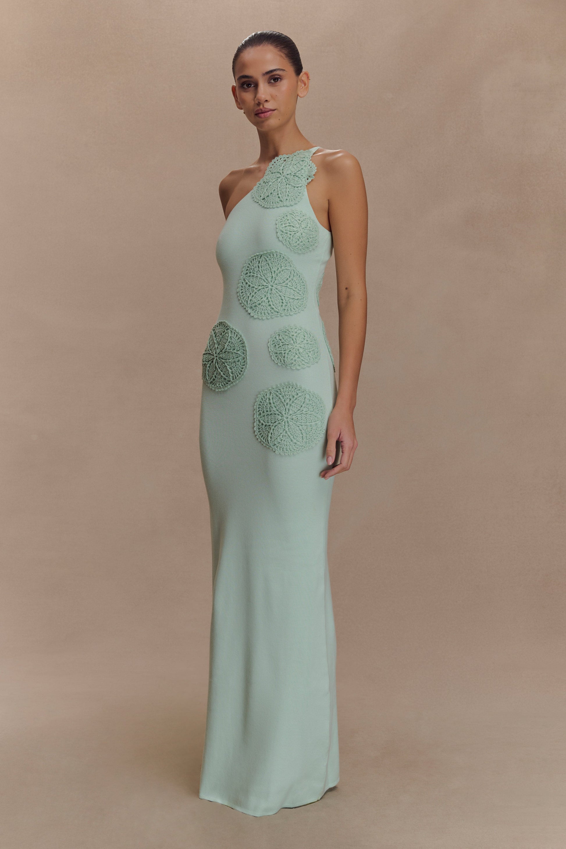 Teneika Crochet Knit Maxi Dress / Light Aqua | MESHKI
