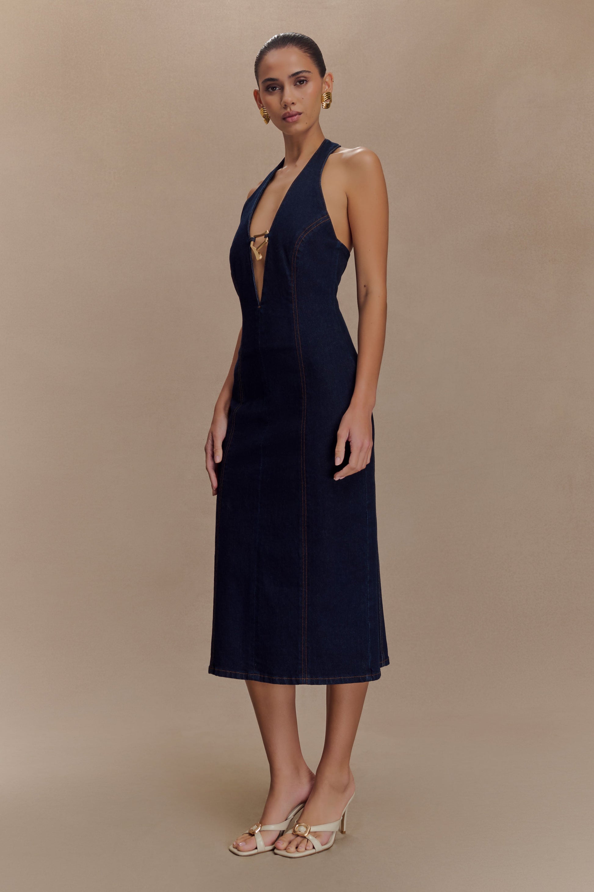 Shauna Denim Halter Midi Dress / Indigo Blue | MESHKI | M Shauna Denim Halter Midi Dress / Indigo Blue | MESHKI | M