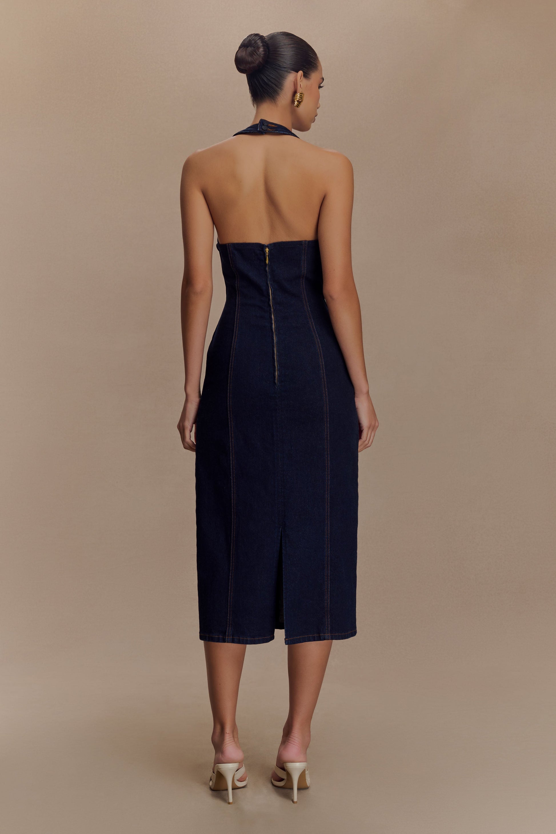 Shauna Denim Halter Midi Dress / Indigo Blue | MESHKI | M Shauna Denim Halter Midi Dress / Indigo Blue | MESHKI | M