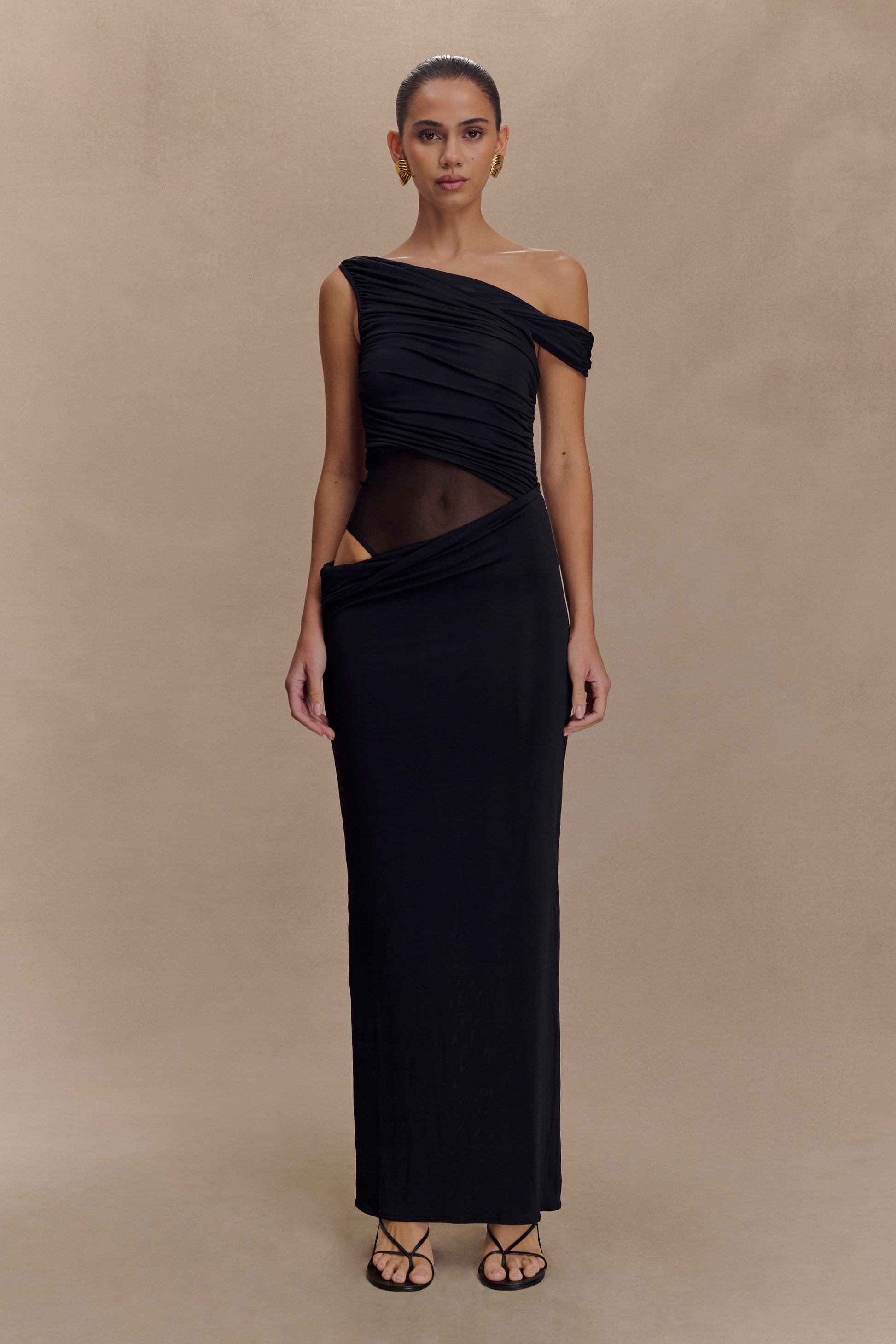 Callen One Shoulder Slinky Maxi Dress / Black | MESHKI Callen One Shoulder Slinky Maxi Dress / Black | MESHKI
