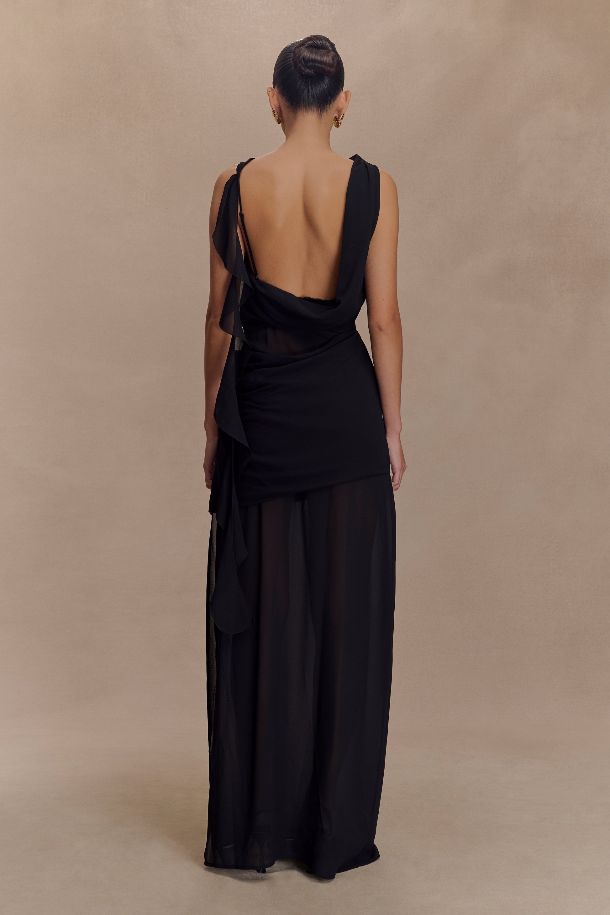 Daria Draped Chiffon Maxi Dress / Black | MESHKI