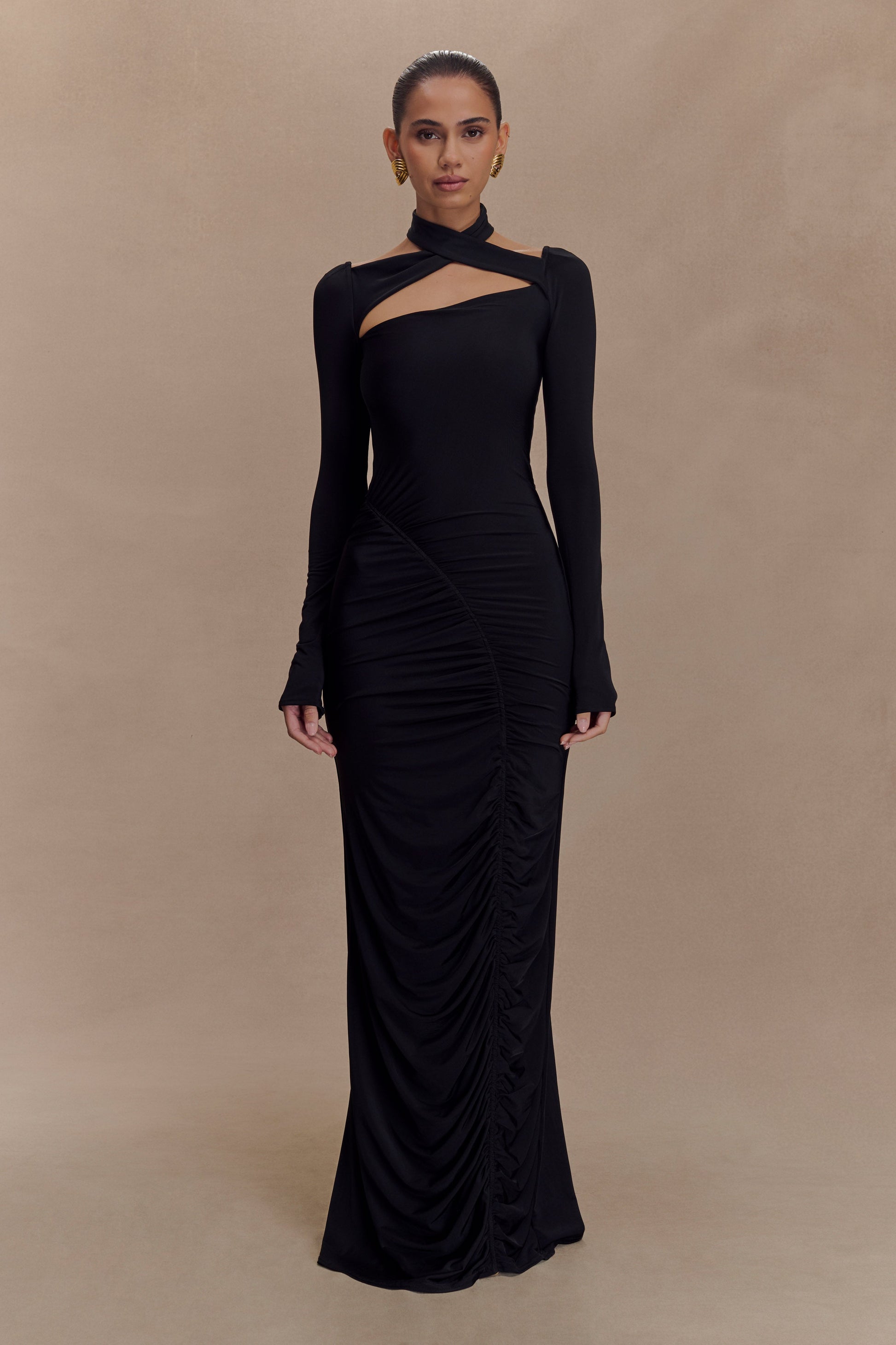 Lyndon Long Sleeve Slinky Maxi Dress / Black | MESHKI | XS Lyndon Long Sleeve Slinky Maxi Dress / Black | MESHKI | XS