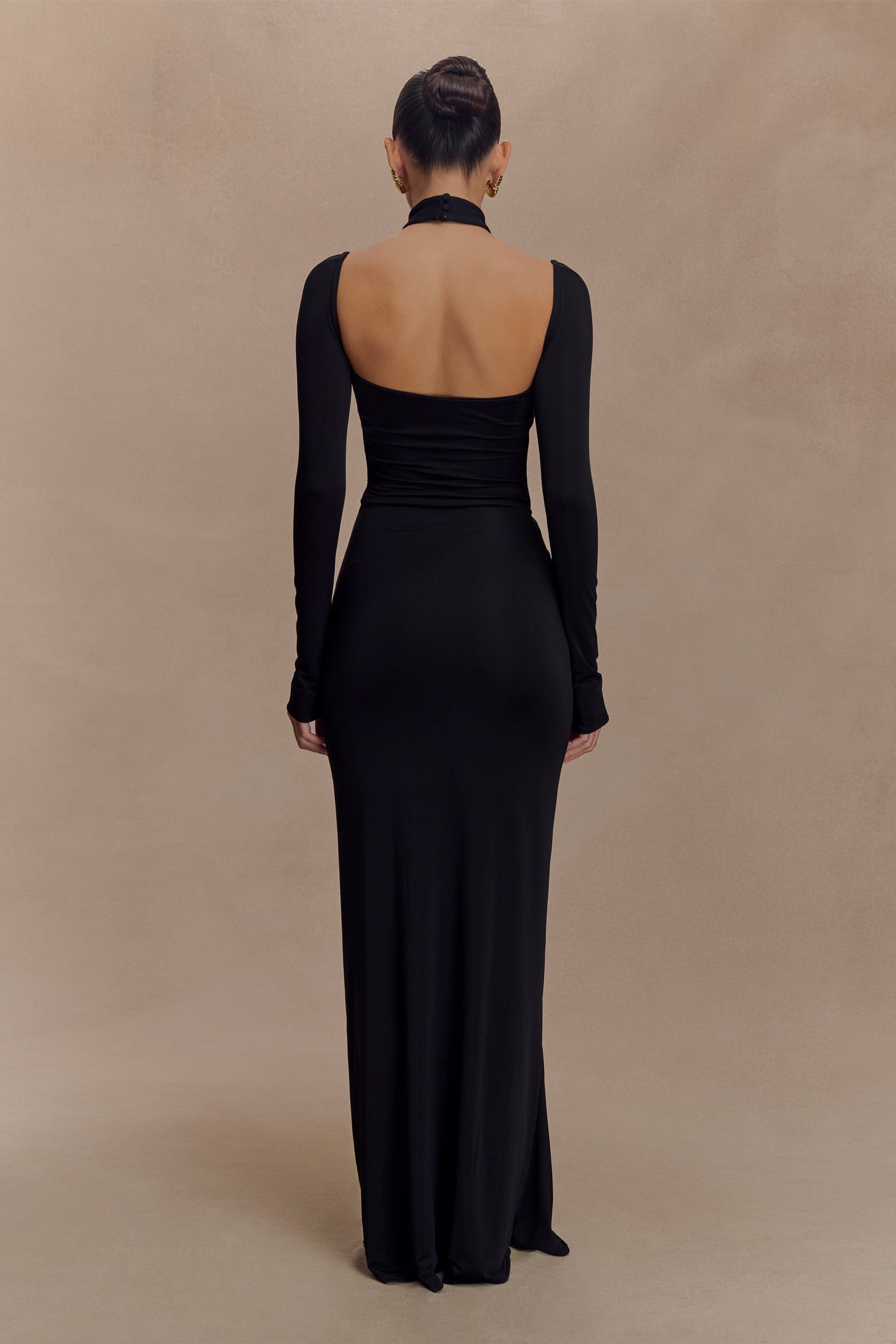 Lyndon Long Sleeve Slinky Maxi Dress - Black