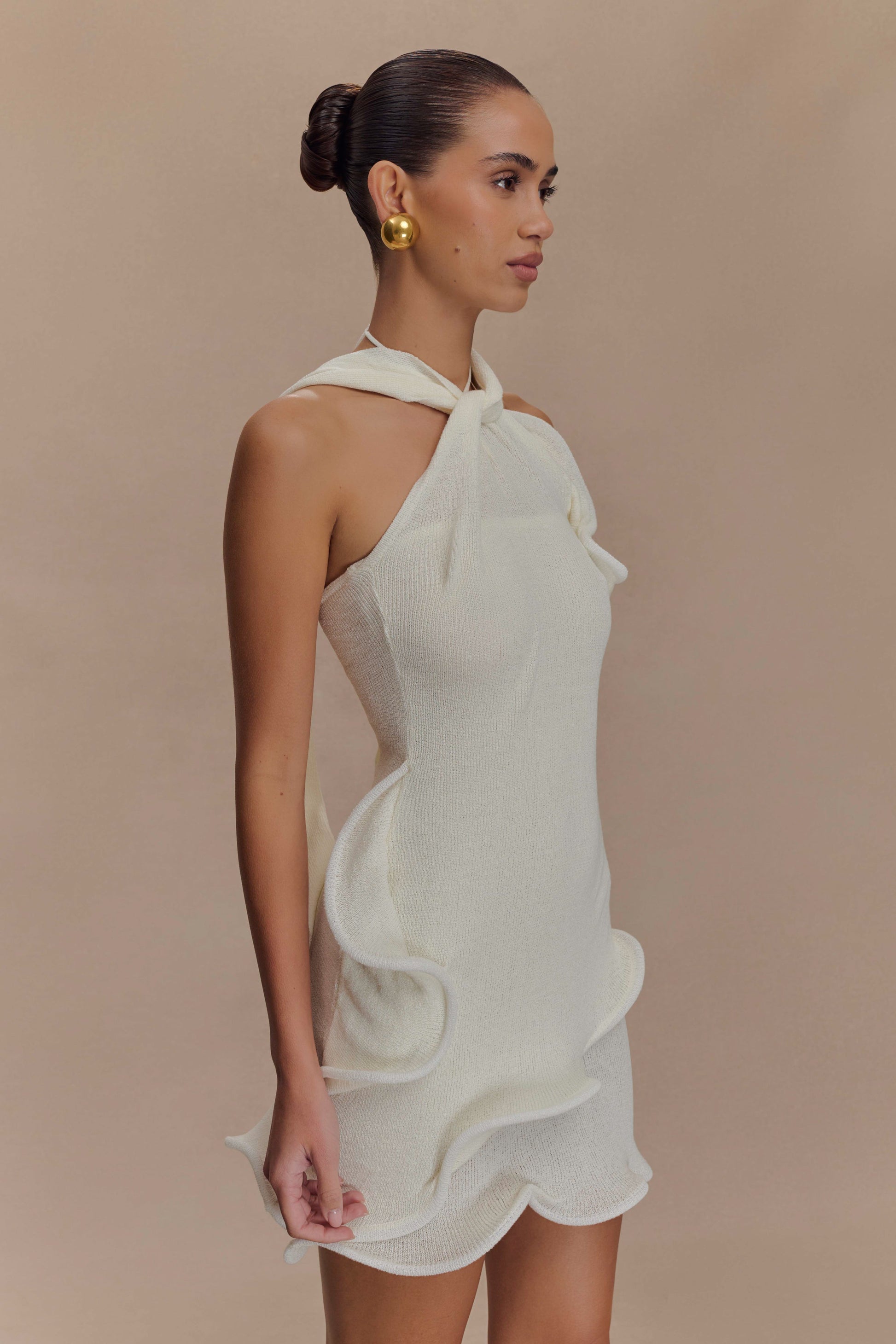 Caprice Halter Knit Mini Dress / White | MESHKI | L Caprice Halter Knit Mini Dress / White | MESHKI | L