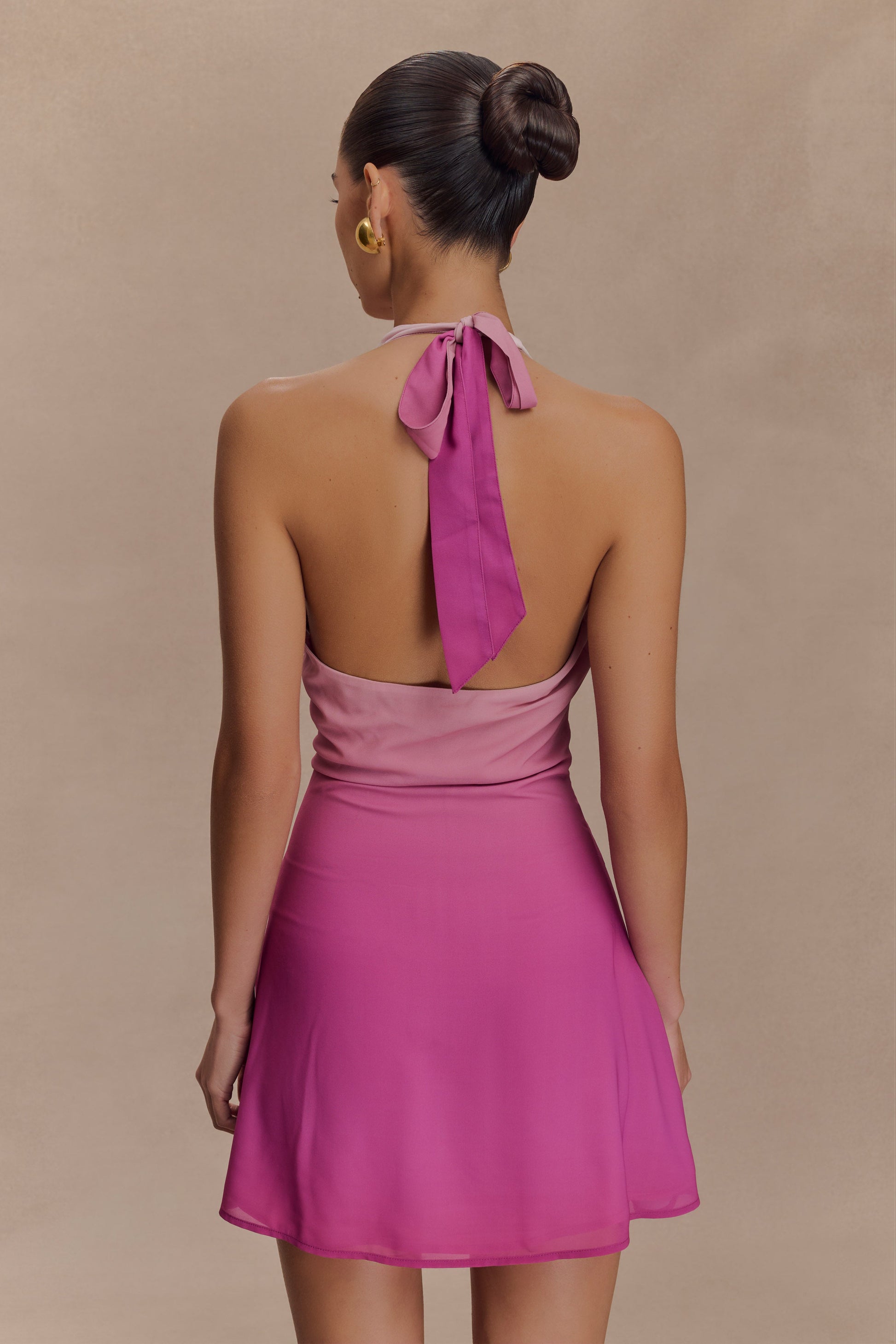 Malakhai Chiffon Halter Mini Dress / Ombre Pink | MESHKI | XXS Malakhai Chiffon Halter Mini Dress / Ombre Pink | MESHKI | XXS