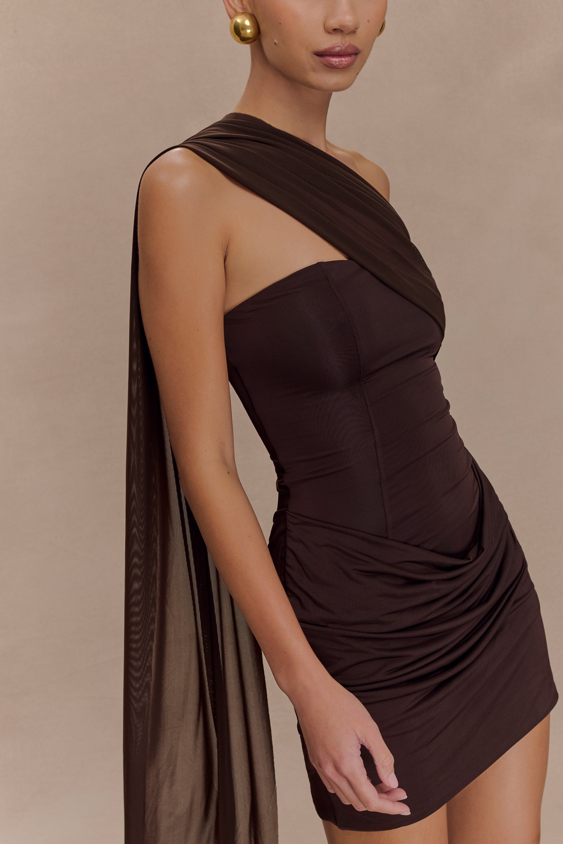Mattea Slinky And Mesh Mini Dress With Scarf