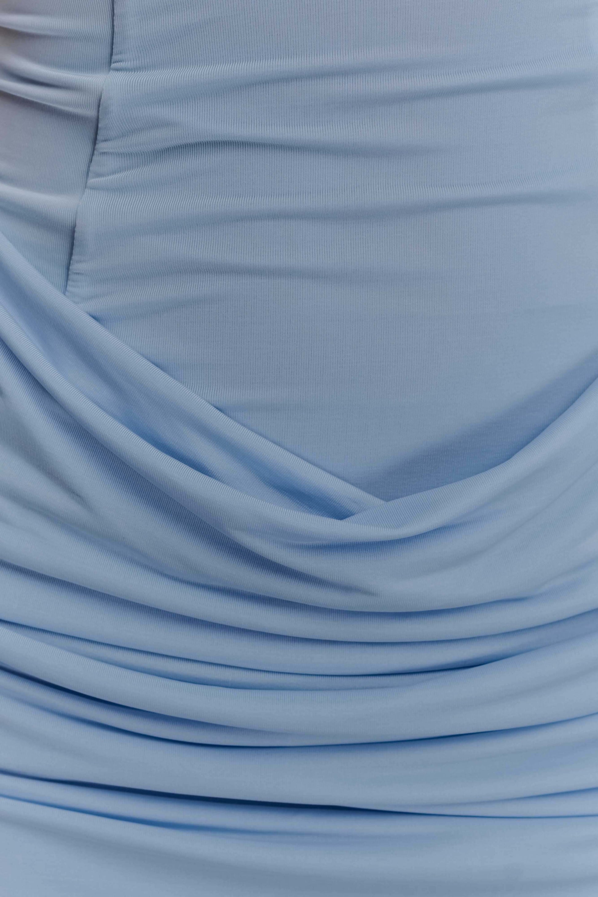 Mattea Slinky And Mesh Mini Dress With Scarf - Powder Blue #4