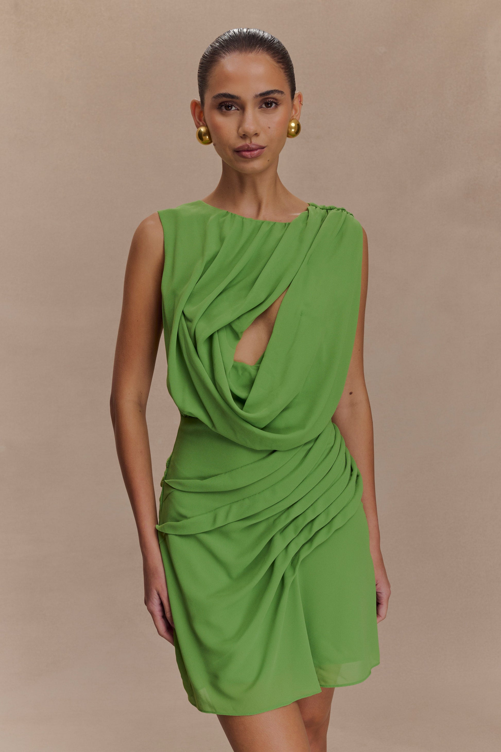 green silk mini dress Aiva Cold hand wash only Oria Chiffon Mini Dress /