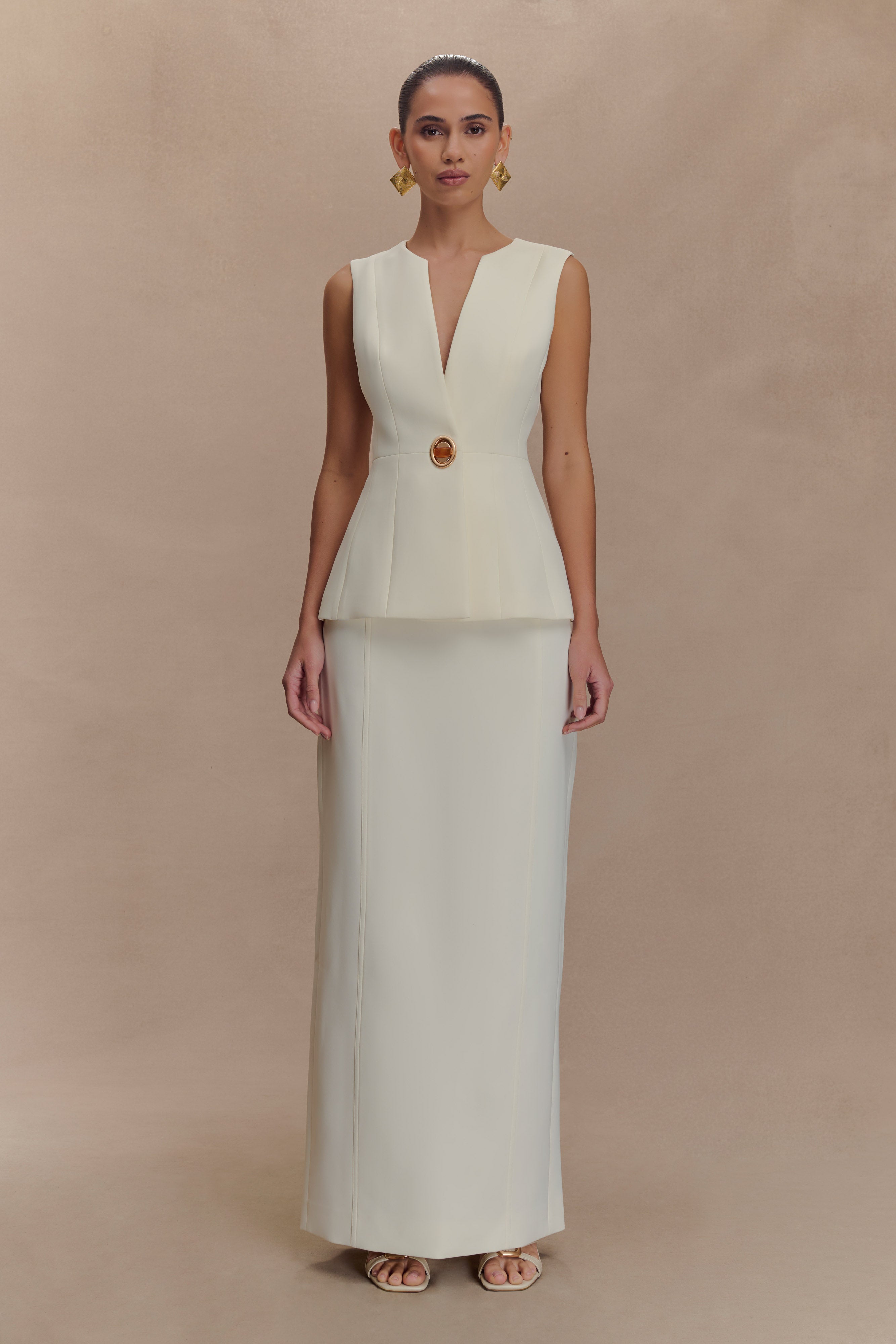 Angelie Suiting Vest Top - Ivory | MESHKI US