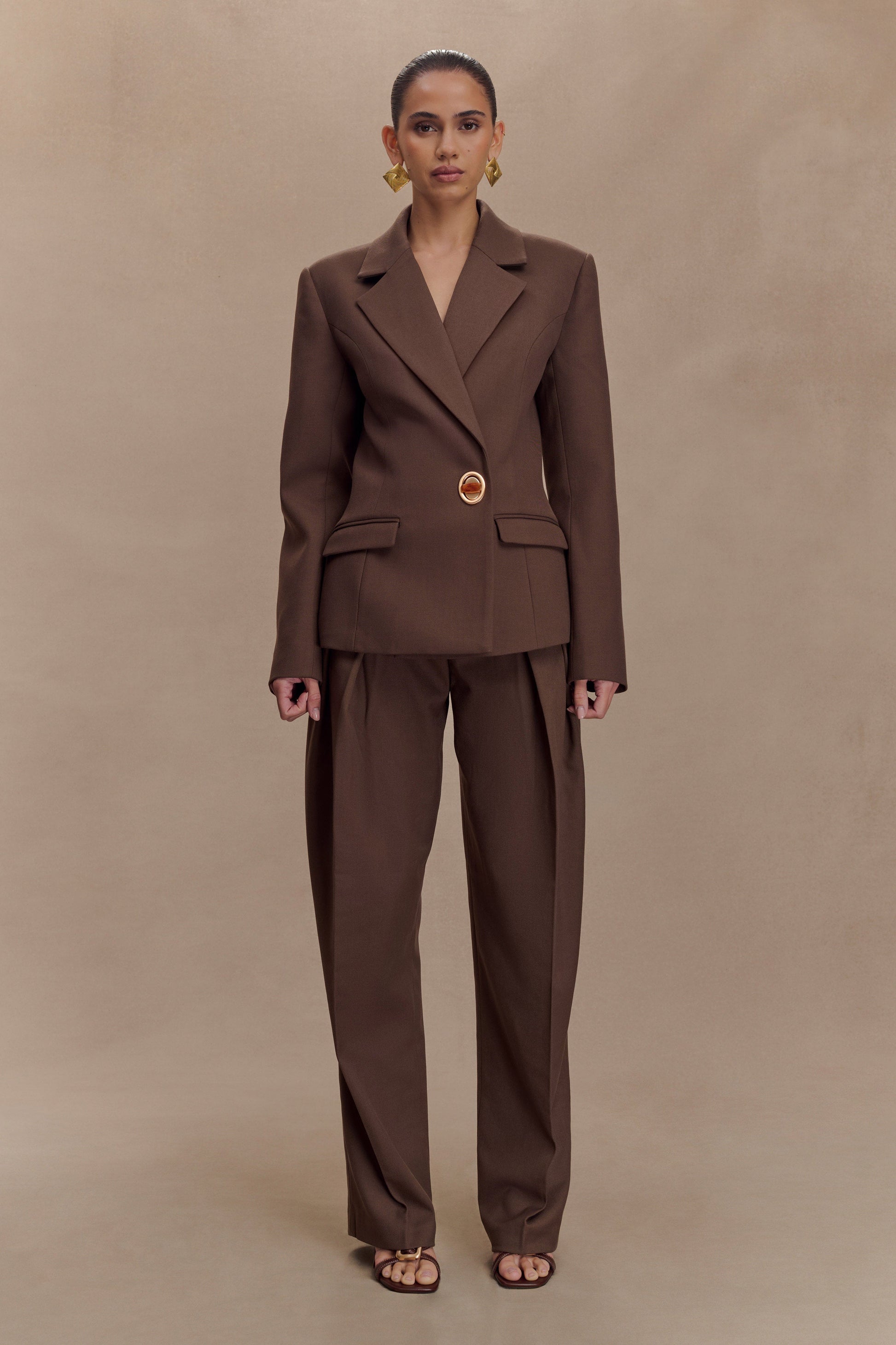 brown pleated dress pants Les Deux Slim-fit Pleated Suit Men Trousers