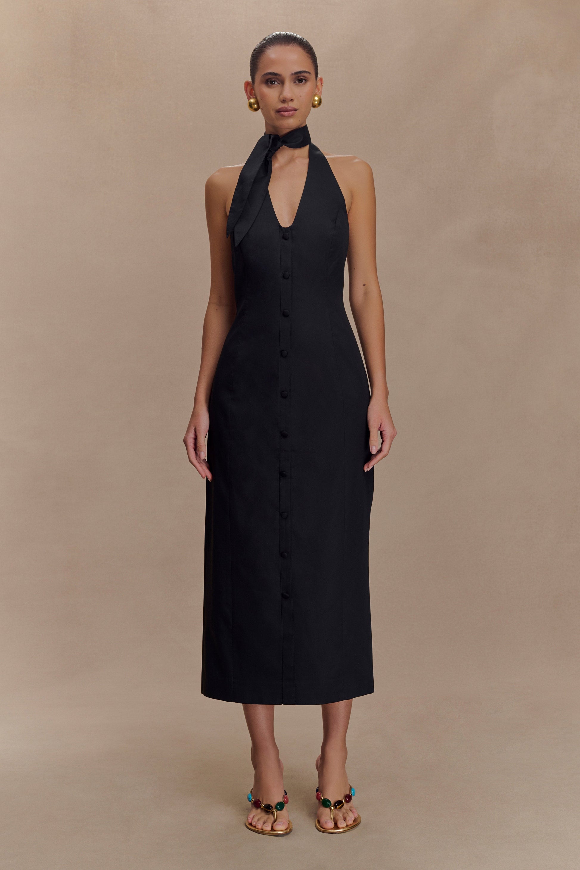 Simona Halter Neck Midi Dress / Black | MESHKI