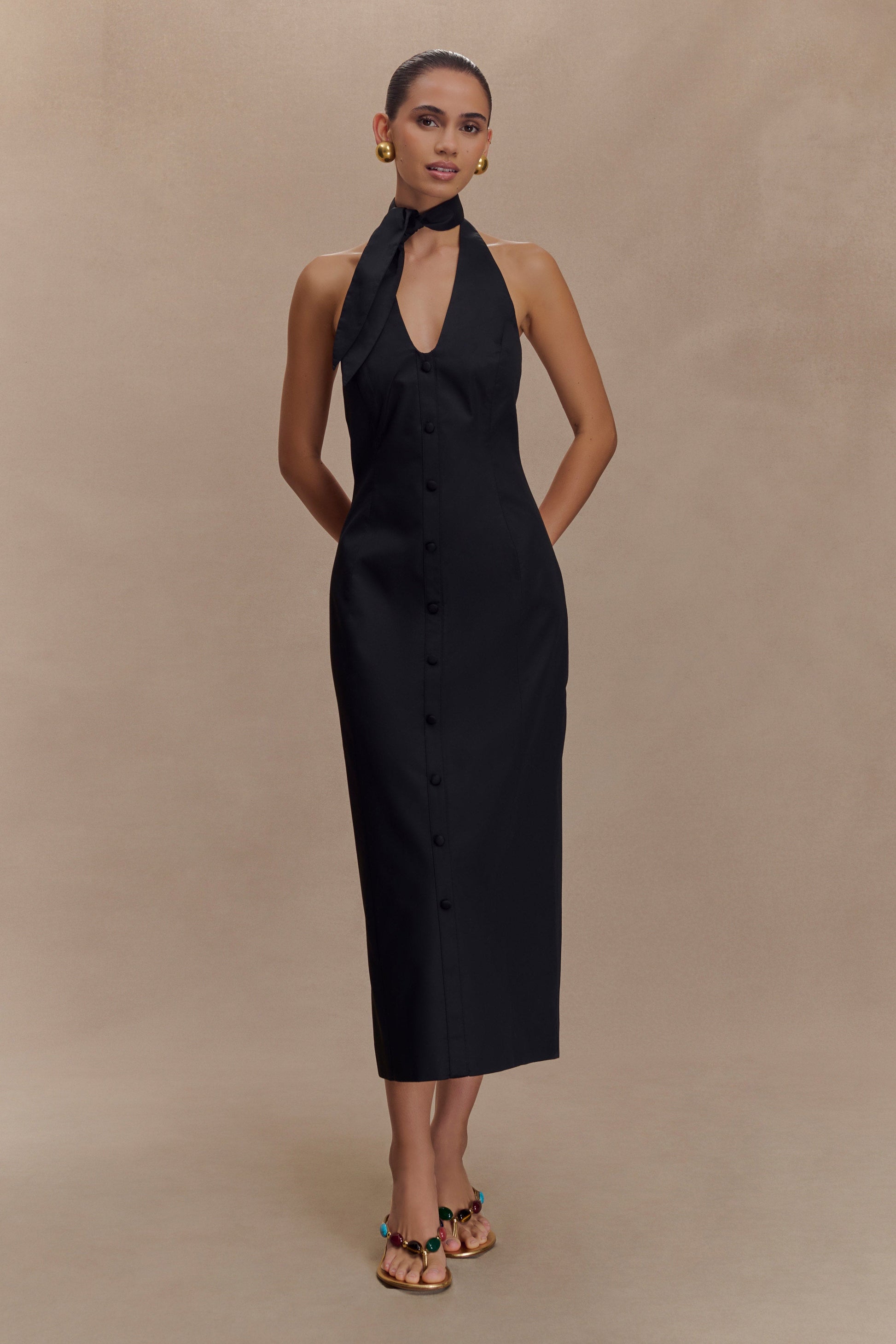 Simona Halter Neck Midi Dress / Black | MESHKI | XS Simona Halter Neck Midi Dress / Black | MESHKI | XS