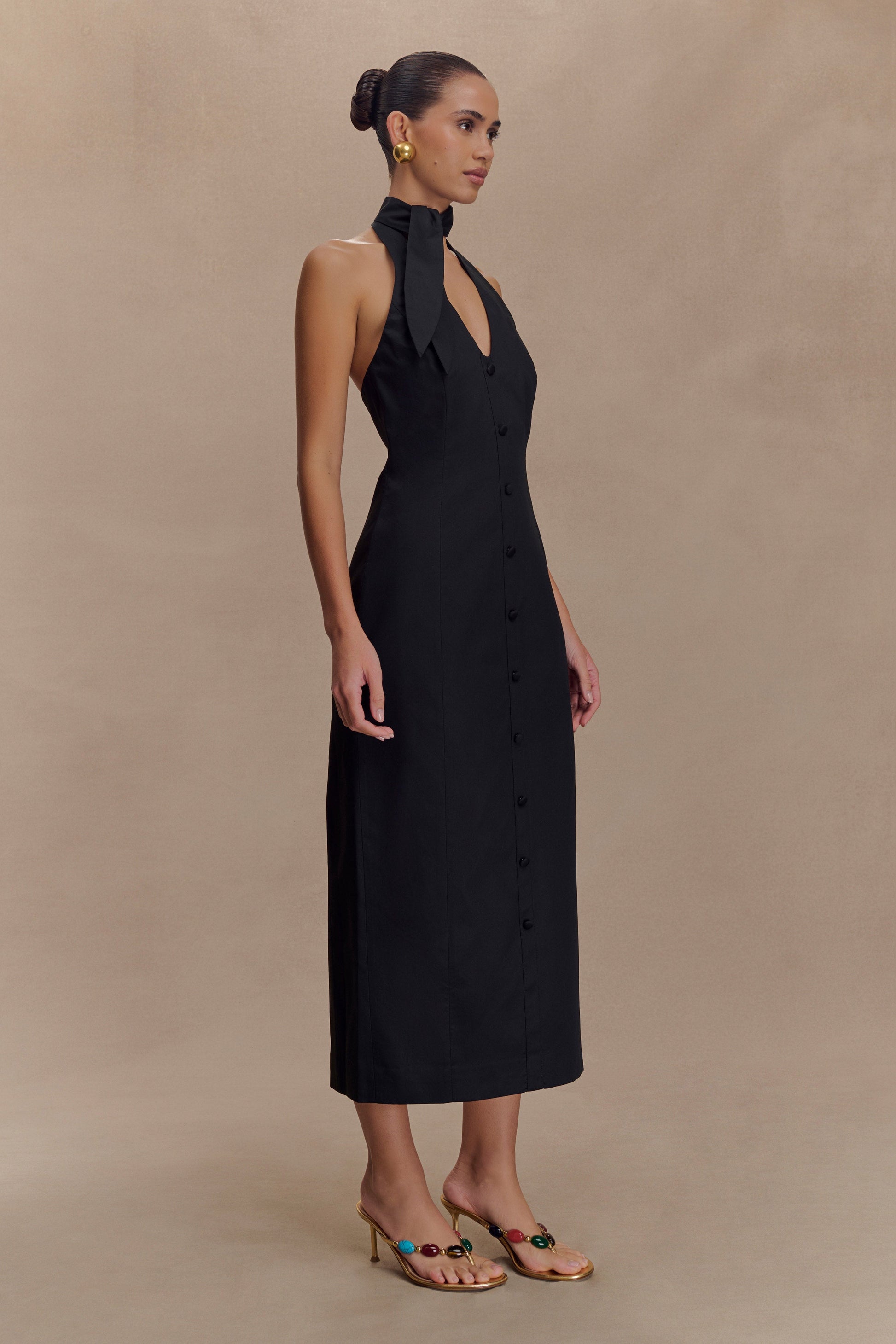 Simona Halter Neck Midi Dress / Black | MESHKI | XS Simona Halter Neck Midi Dress / Black | MESHKI | XS