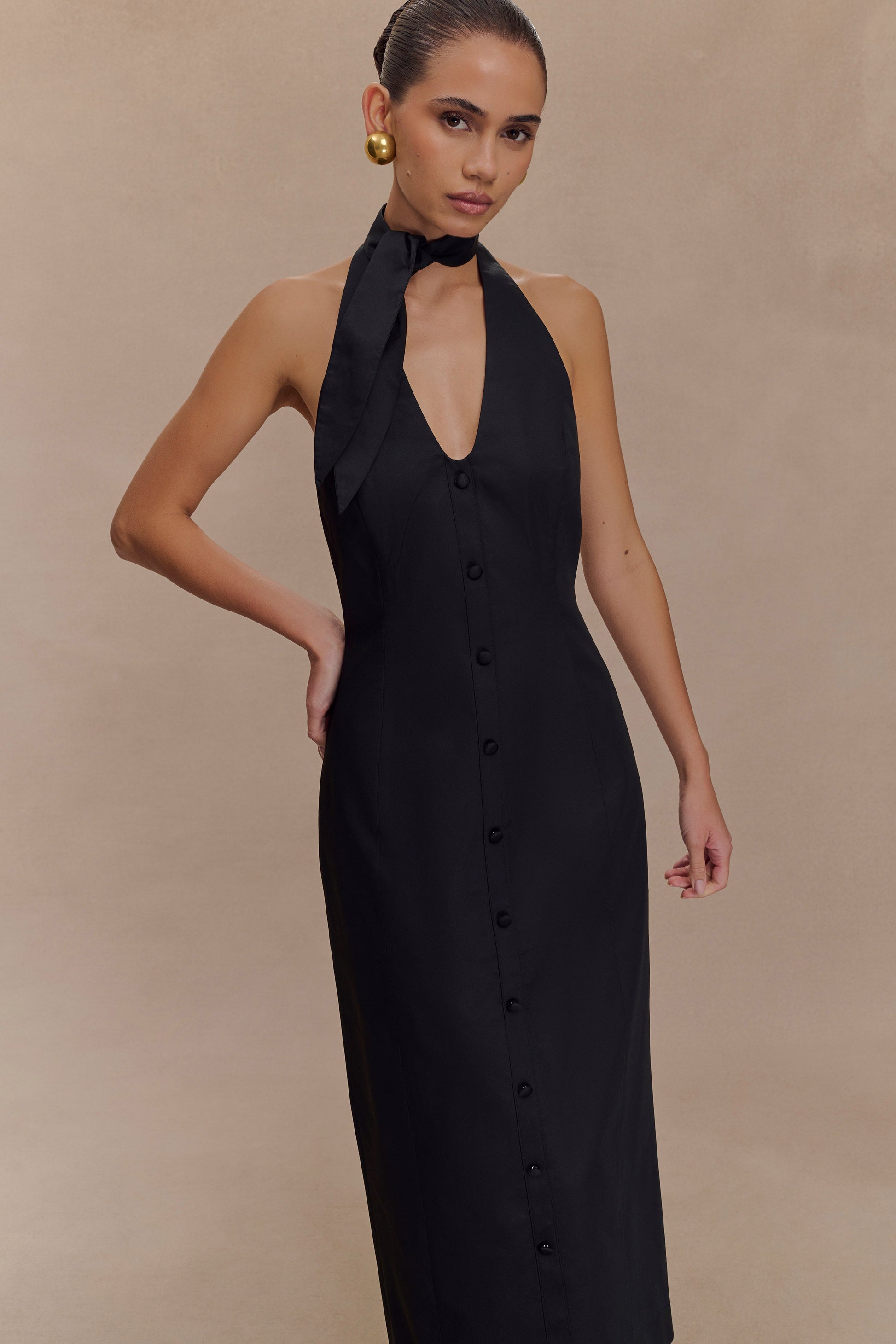 Simona Halter Neck Midi Dress / Black | MESHKI | XS Simona Halter Neck Midi Dress / Black | MESHKI | XS