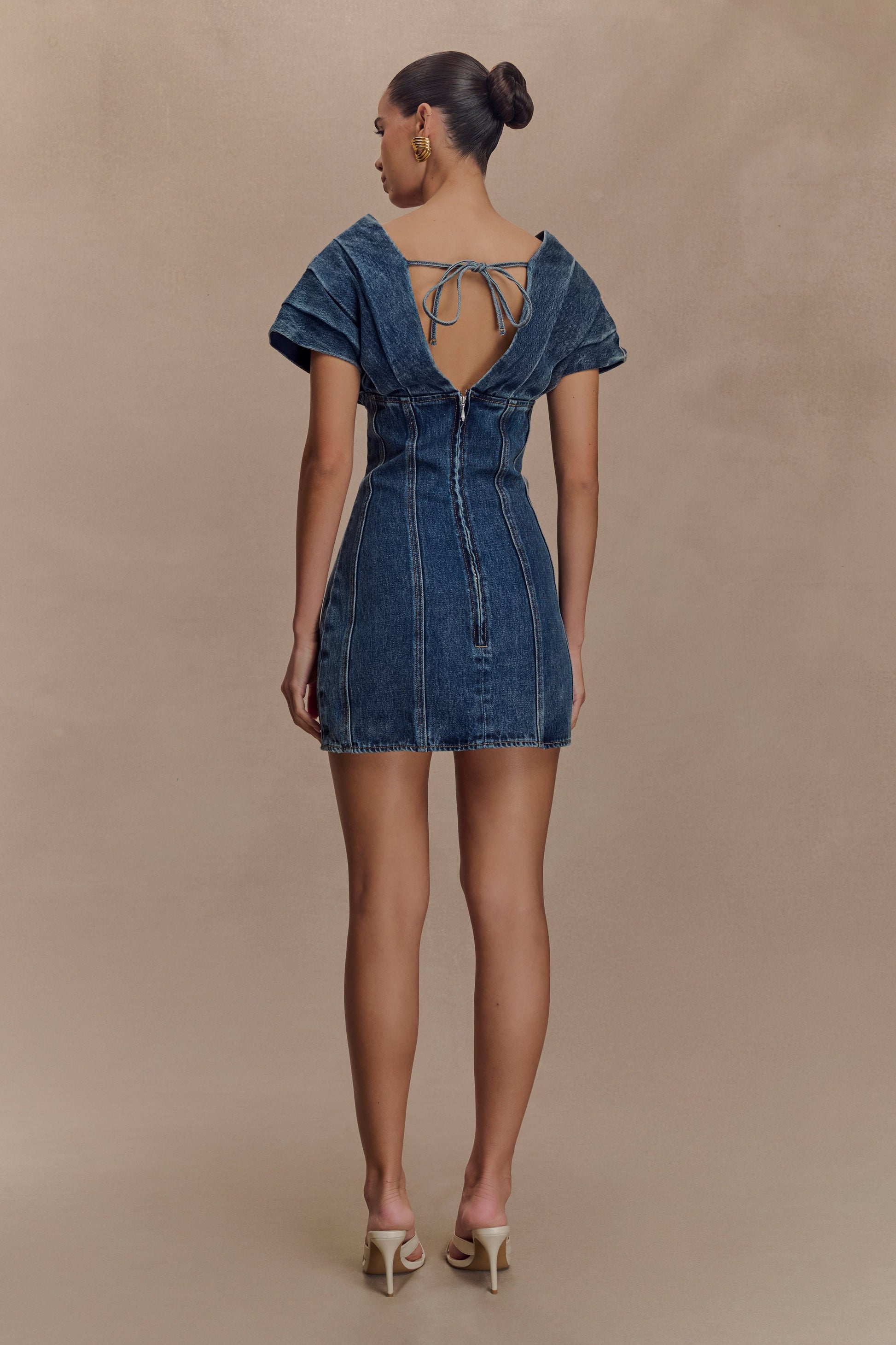 Pascale Off Shoulder Denim Mini Dress - Washed Dark Blue | MESHKI US Pascale Off Shoulder Denim Mini Dress - Washed Dark Blue | MESHKI US