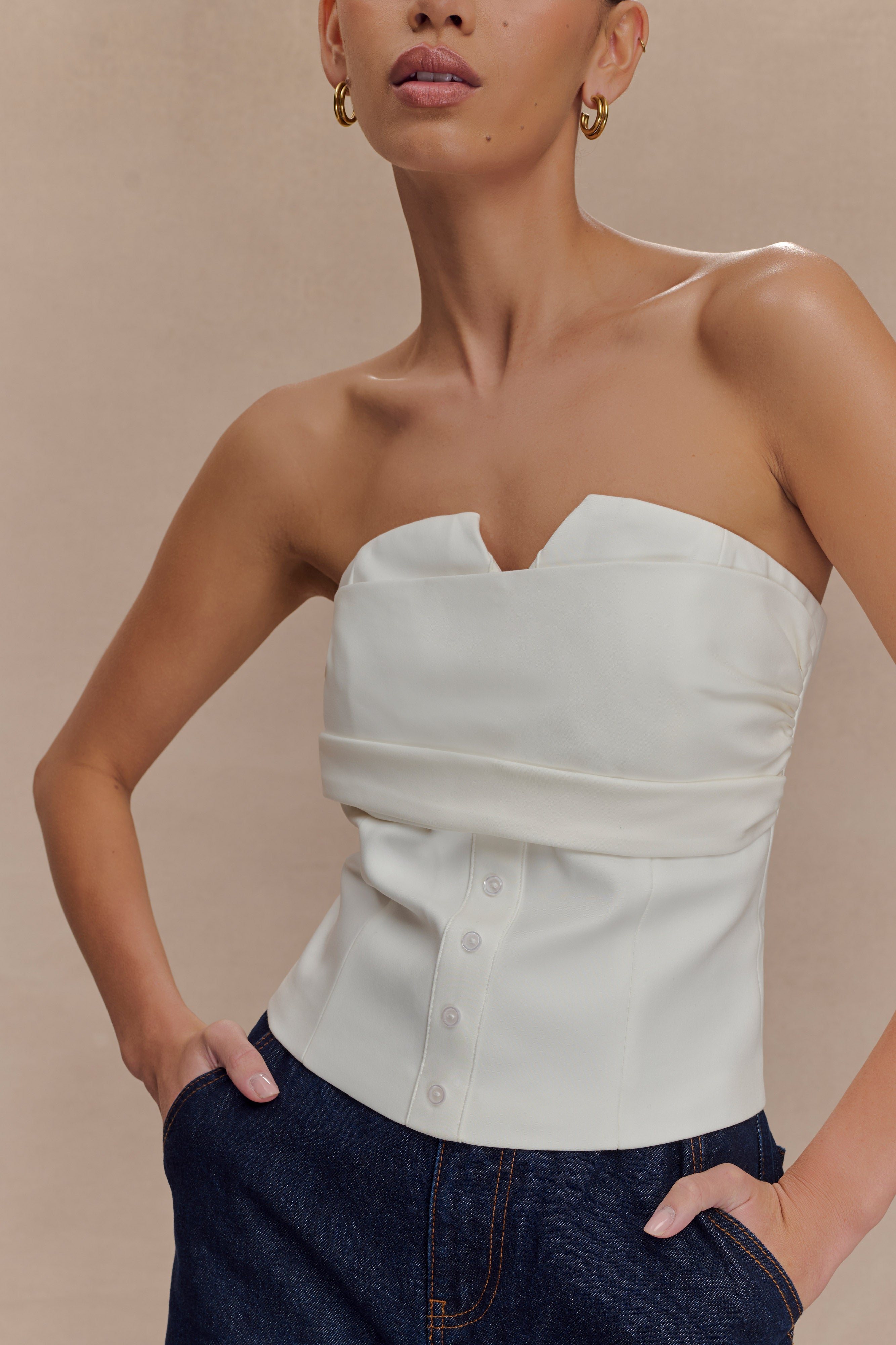 Zillah Strapless Cotton Top - White | MESHKI US