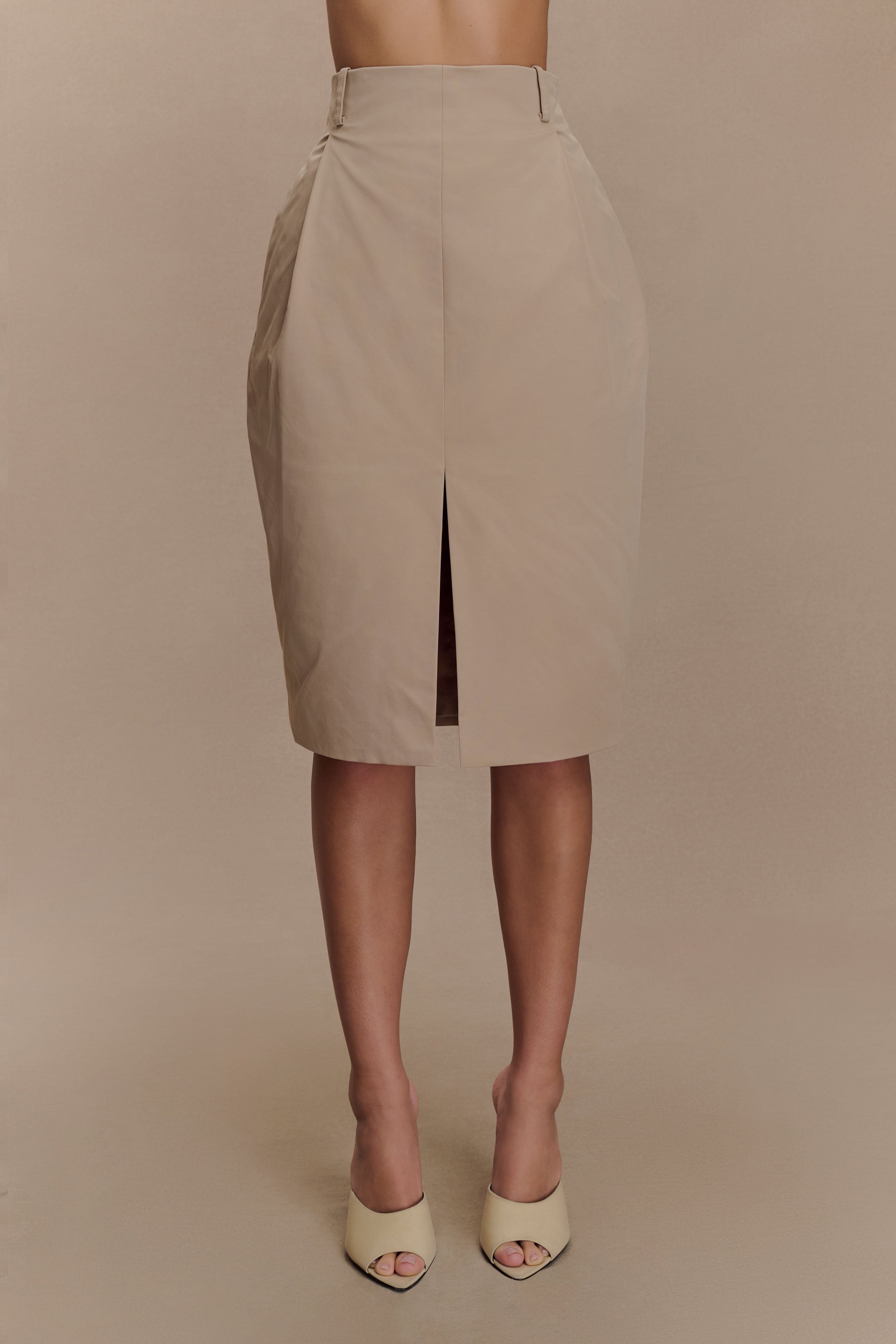 Vera Twill Split Front Midi Skirt - Camel | MESHKI US
