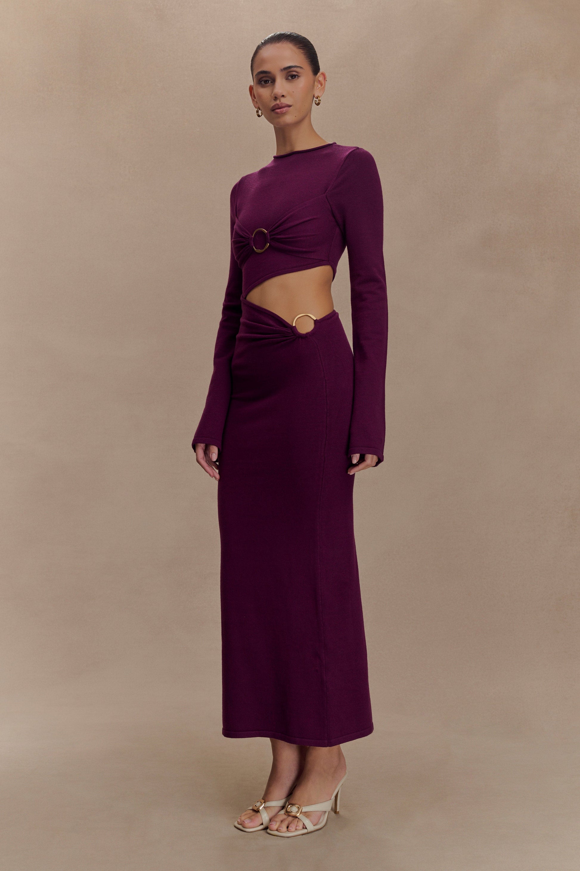 Azariah Long Sleeve Knit Midi Dress / Plum | MESHKI | 3XL Azariah Long Sleeve Knit Midi Dress / Plum | MESHKI | 3XL