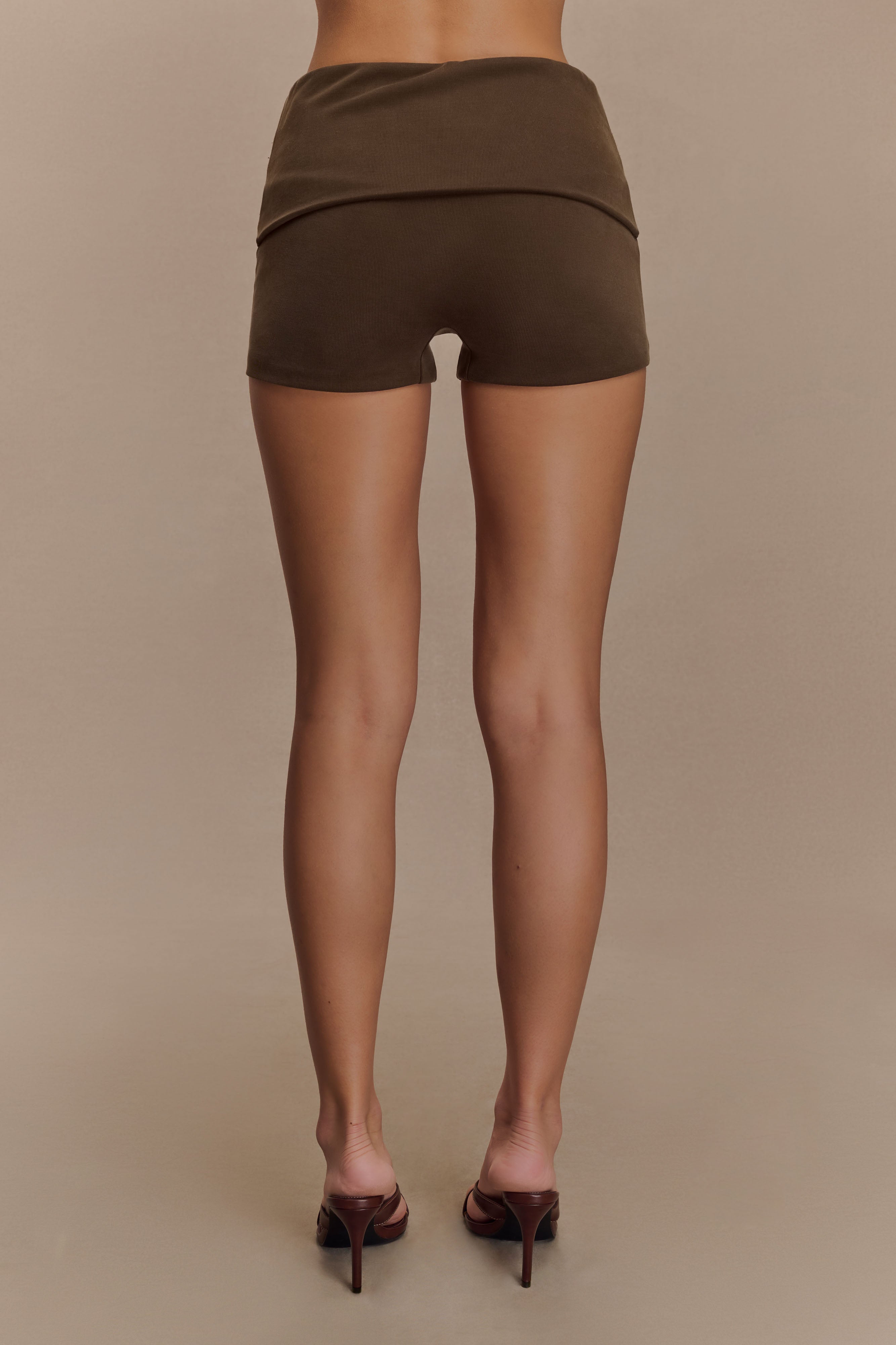 Birdie Fold Over Shorts - Chocolate | MESHKI US