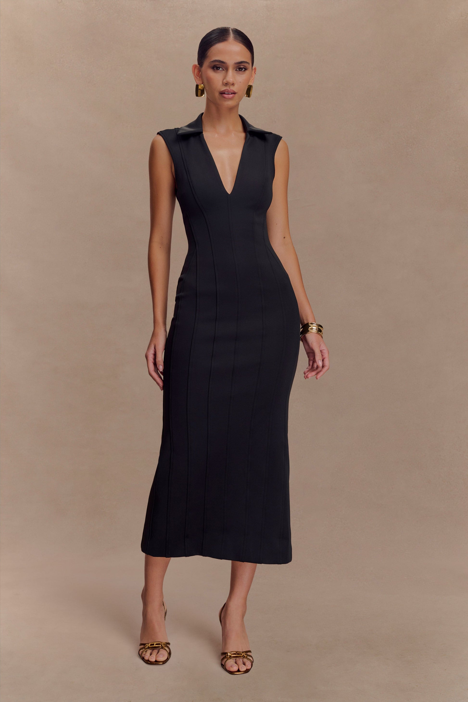 Keagan Sleeveless Midi Dress - Black | MESHKI US Keagan Sleeveless Midi Dress - Black | MESHKI US