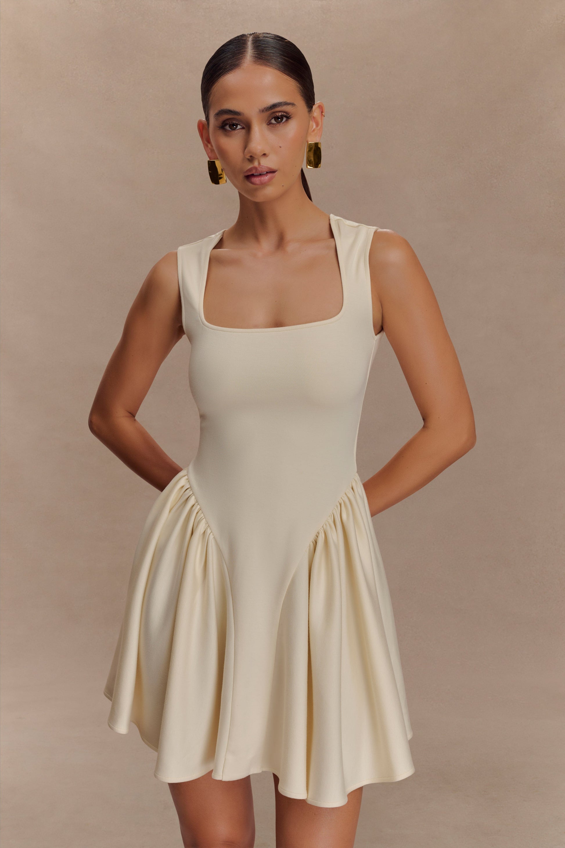 Sharon Scuba Jersey Mini Dress / Ivory | MESHKI | XS Sharon Scuba Jersey Mini Dress / Ivory | MESHKI | XS