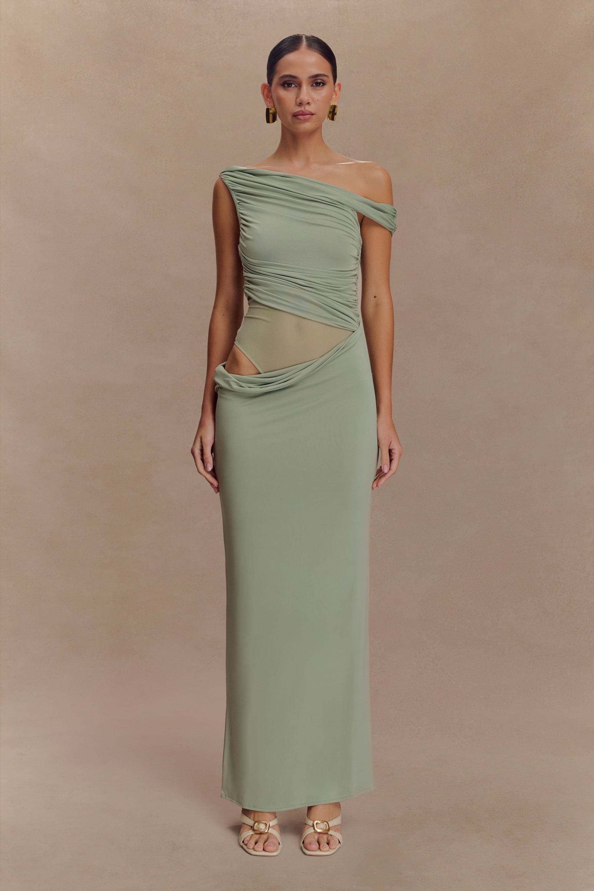 meshki sage green dress Iris Long Sleeve Satin Maxi Dress / Sage | MESHKI