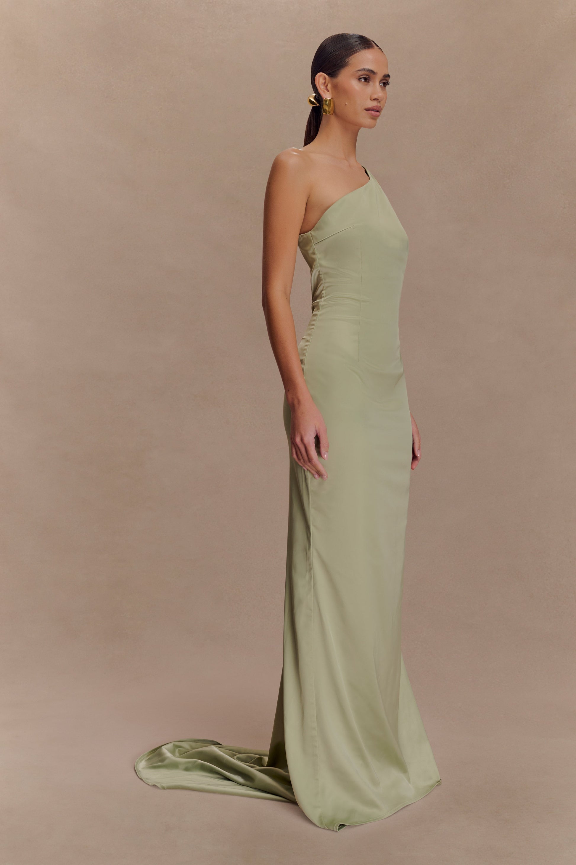 Harper One Shoulder Gown / Sage | MESHKI