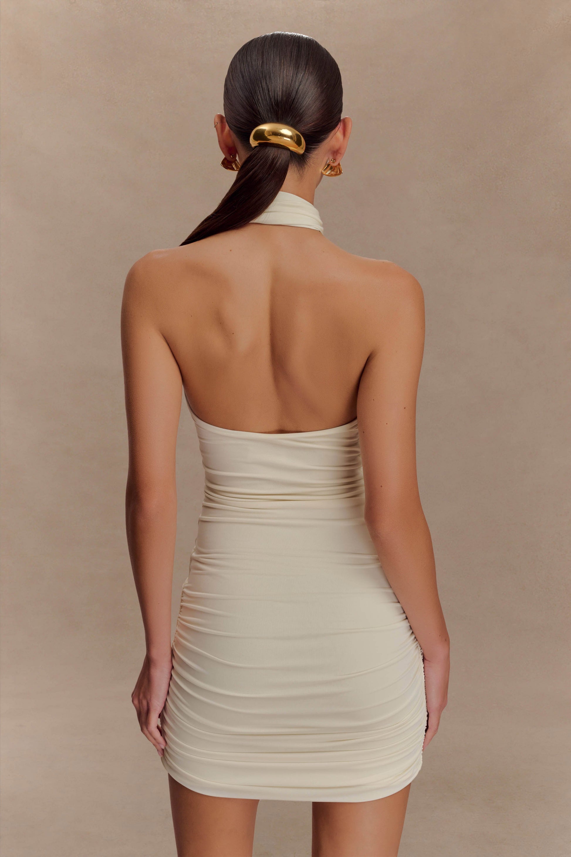 Mariposa Slinky Halter Mini Dress / Ivory | MESHKI