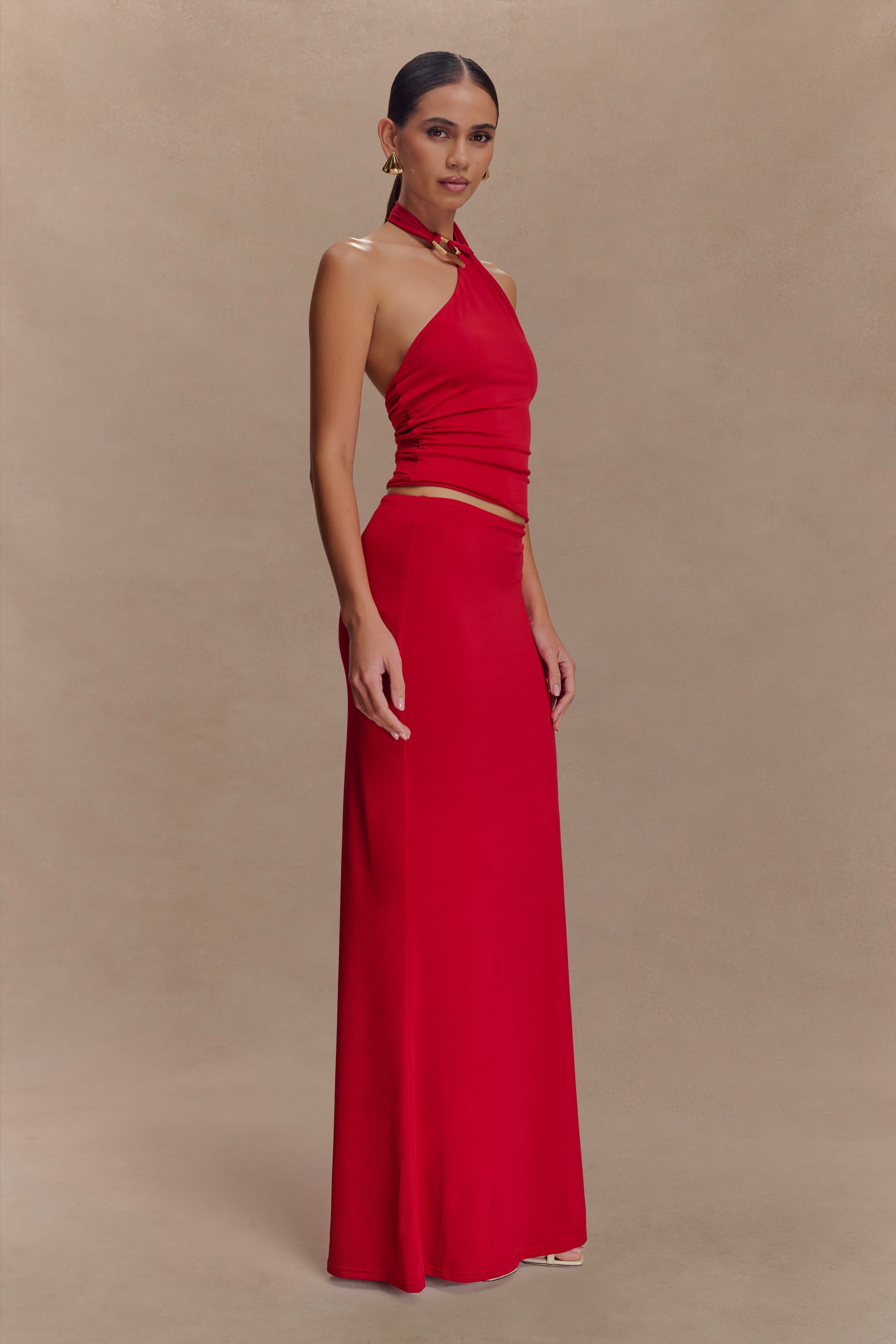 Mariposa Slinky Halter Top - Red | MESHKI US Mariposa Slinky Halter Top - Red | MESHKI US