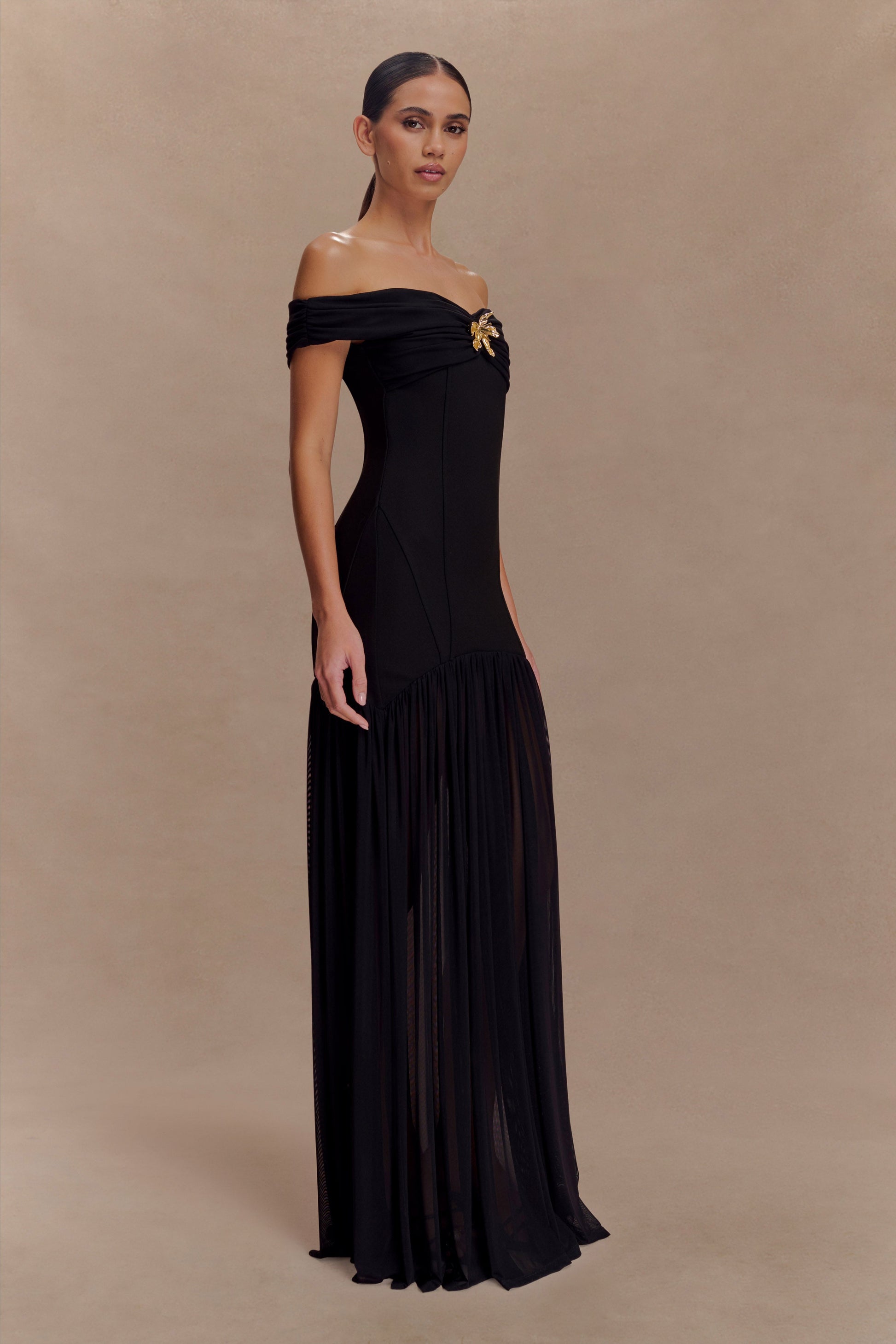 Kellie Off Shoulder Crepe Maxi Dress - Black #5