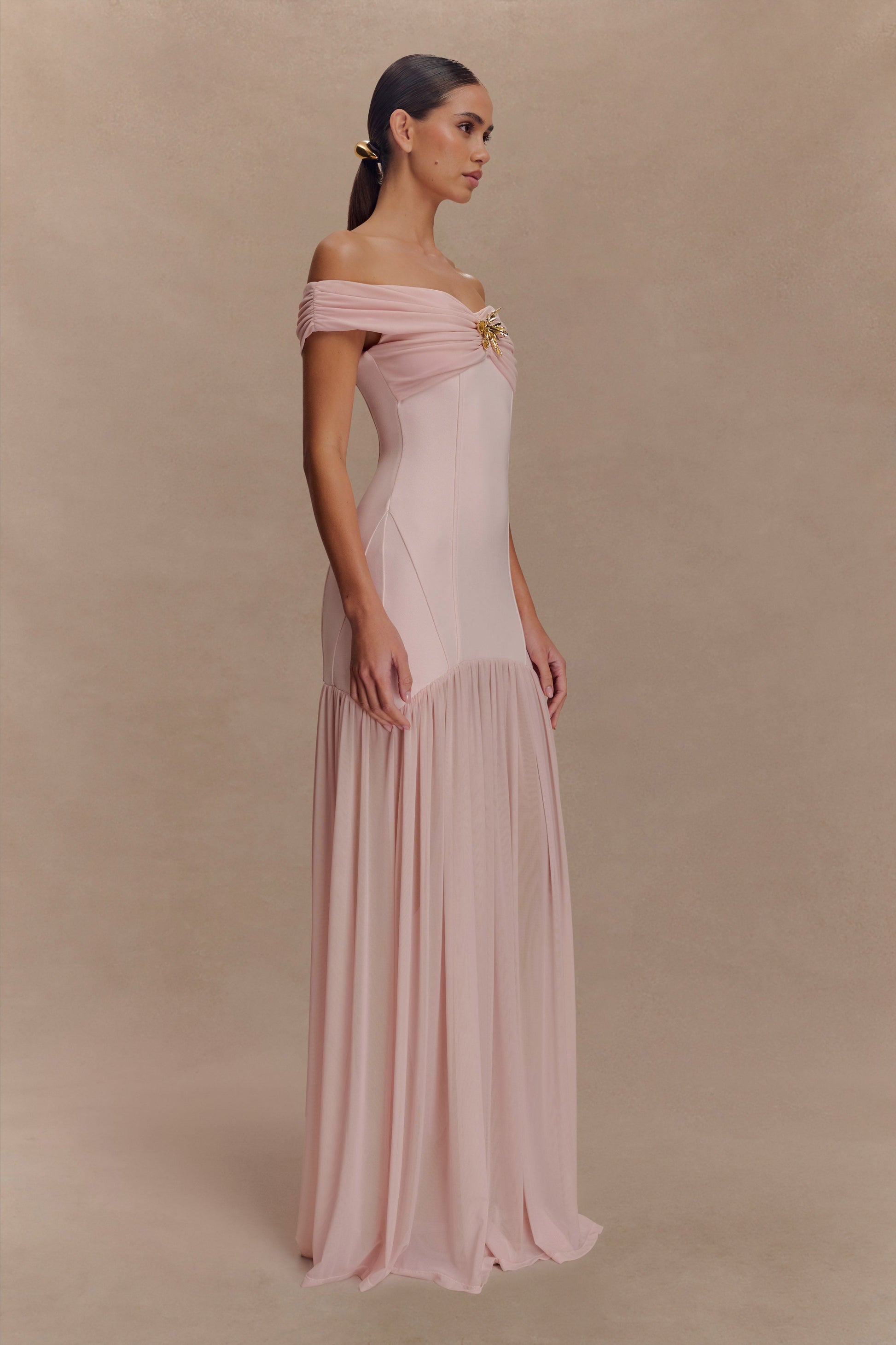 Kellie Off Shoulder Crepe Maxi Dress - Blush Pink #4