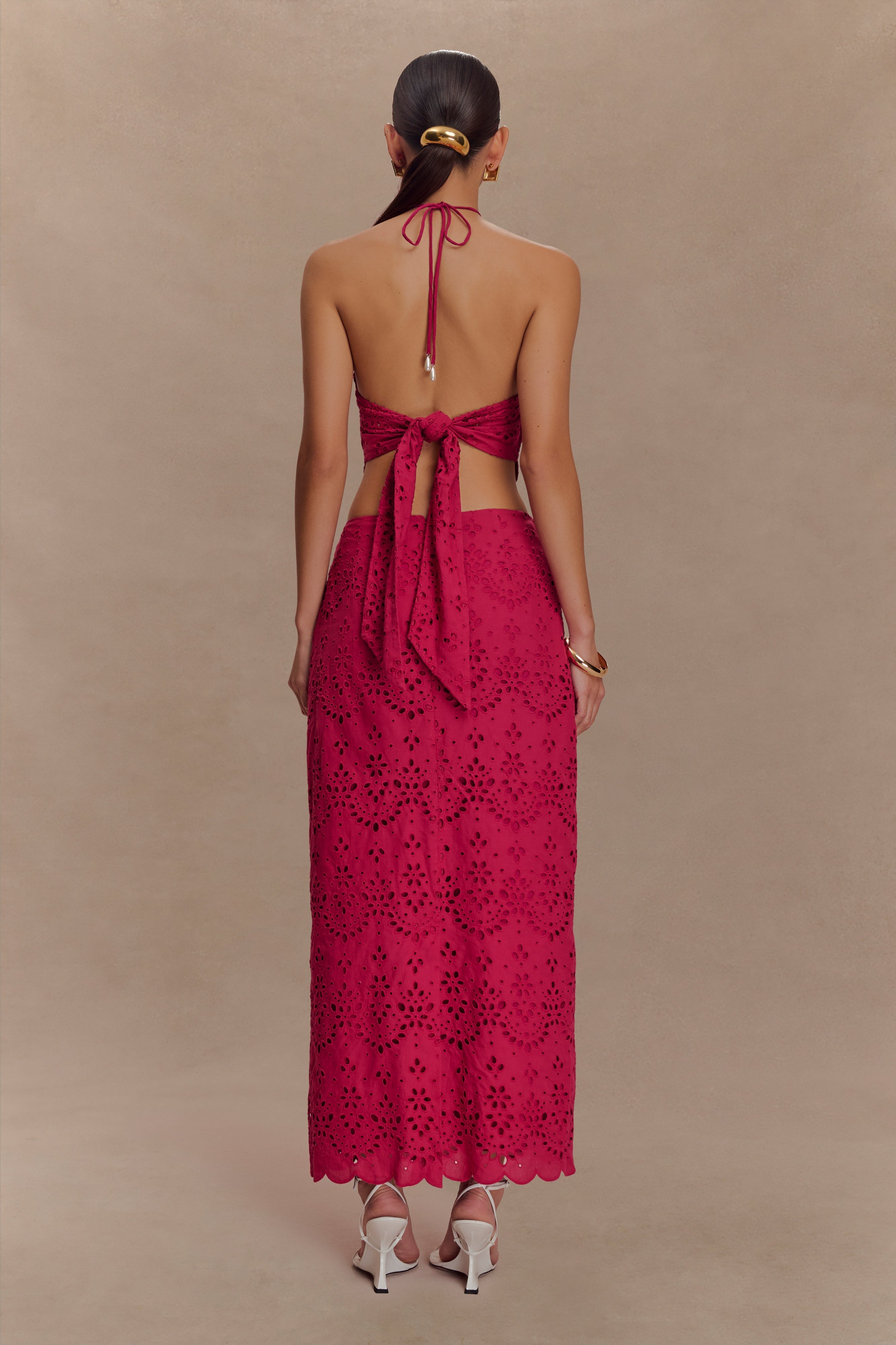 Kensley Broderie Halter Top - Dragonfruit | MESHKI US