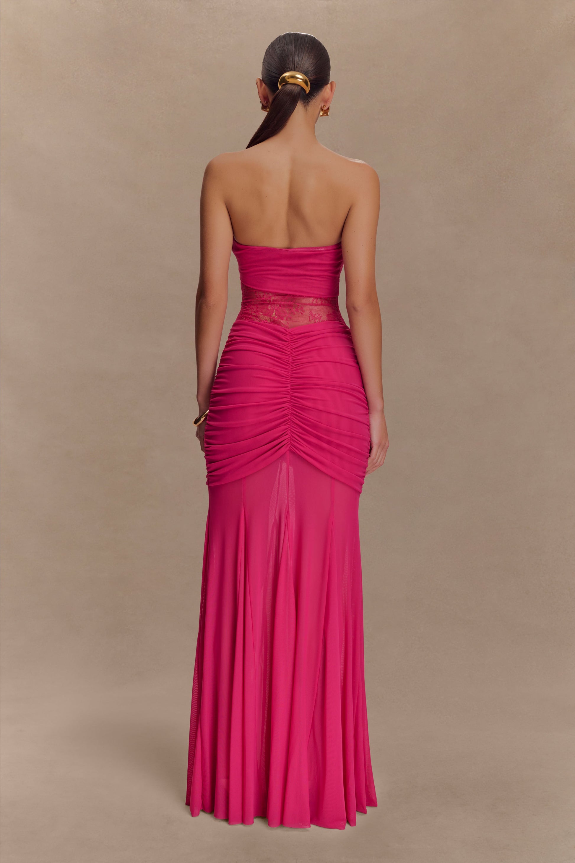 Khadijah Lace and Mesh Maxi Dress / Dragonfruit | Meshki | XXS Khadijah Lace and Mesh Maxi Dress / Dragonfruit | Meshki | XXS