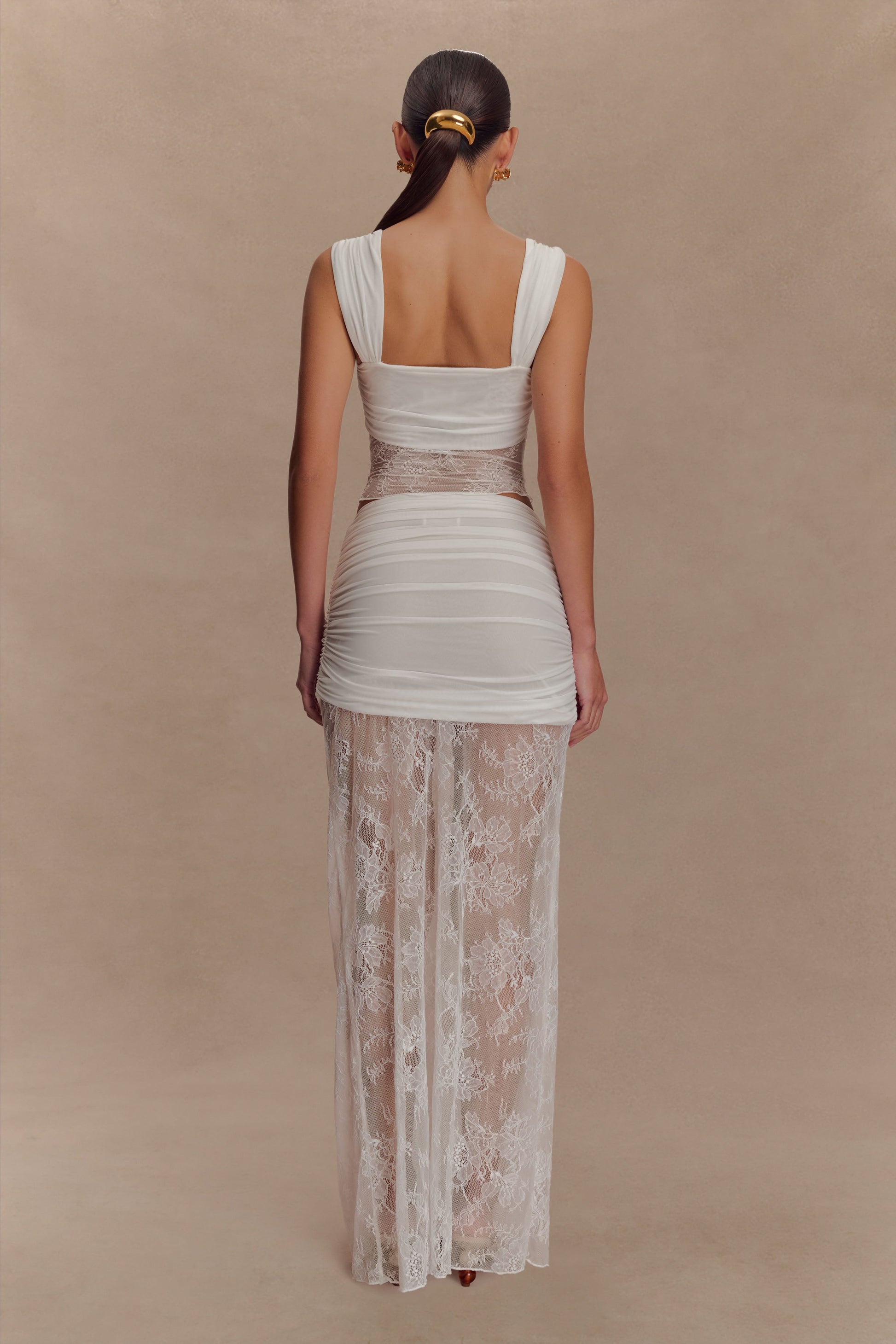 Guinevere Lace And Mesh Top / Ivory | MESHKI | XS Guinevere Lace And Mesh Top / Ivory | MESHKI | XS