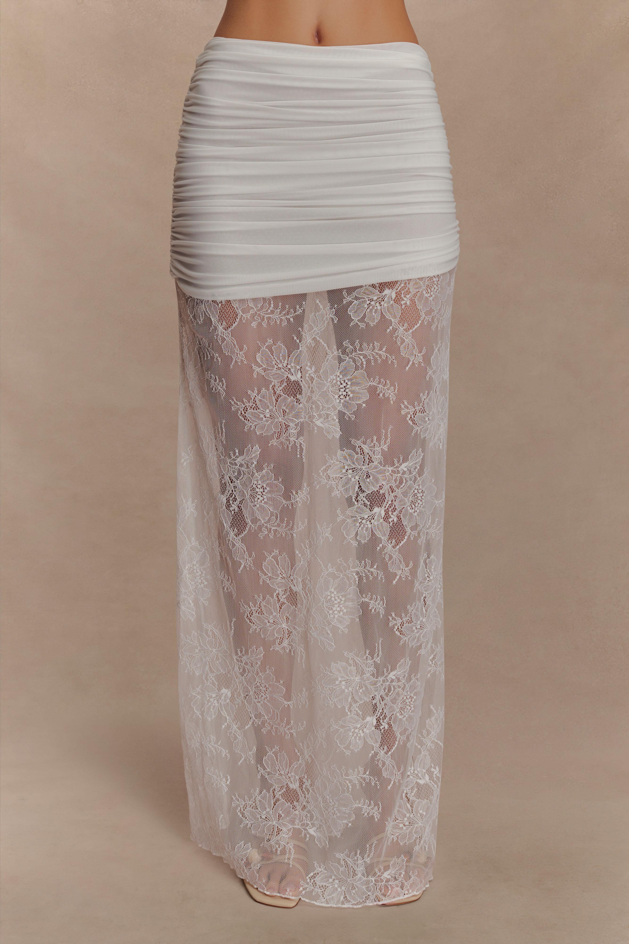 Guinevere Lace And Mesh Maxi Skirt - Ivory | MESHKI US