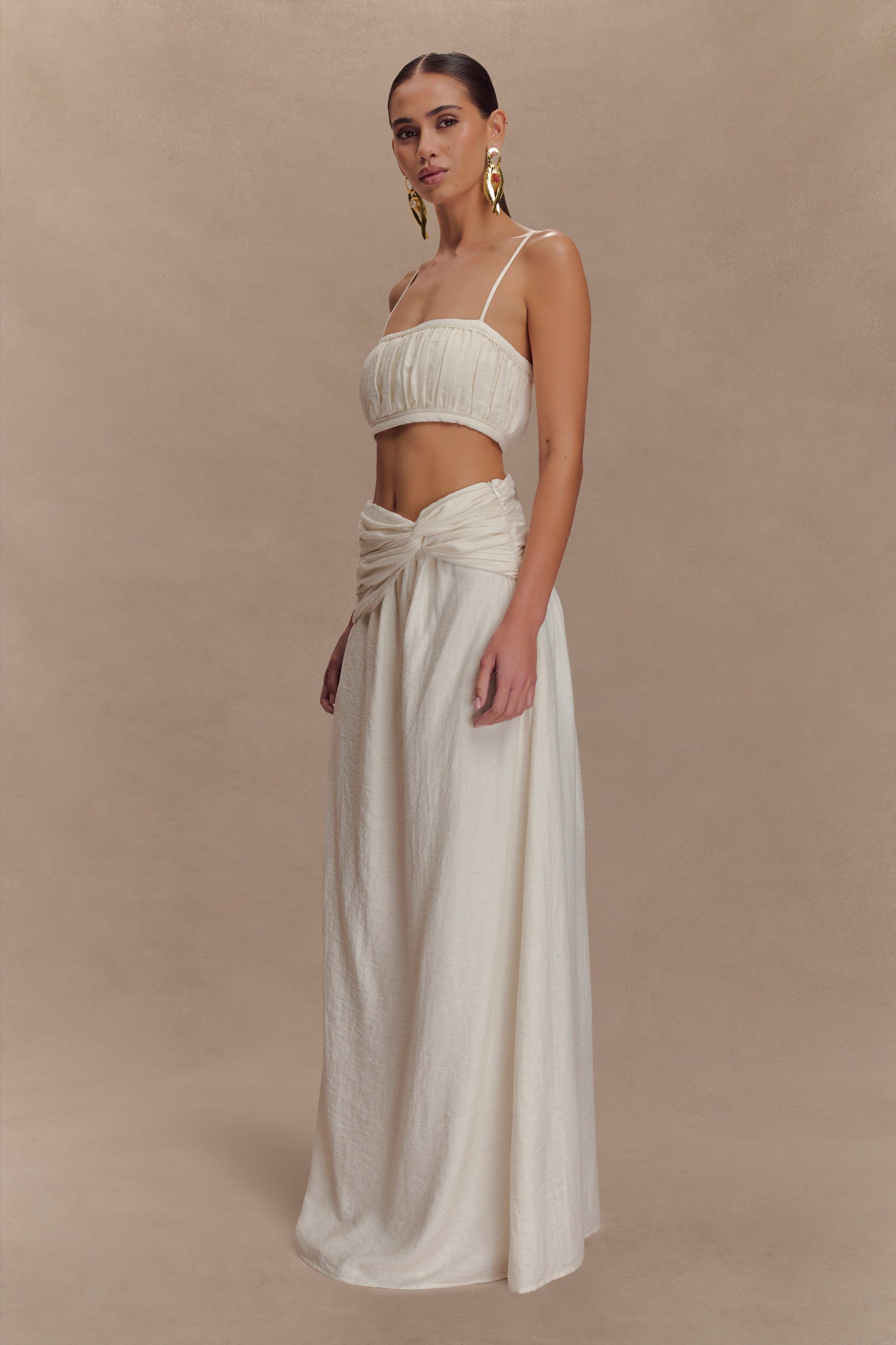 Scottie Shirred Linen Bandeau / Oat Marle | MESHKI