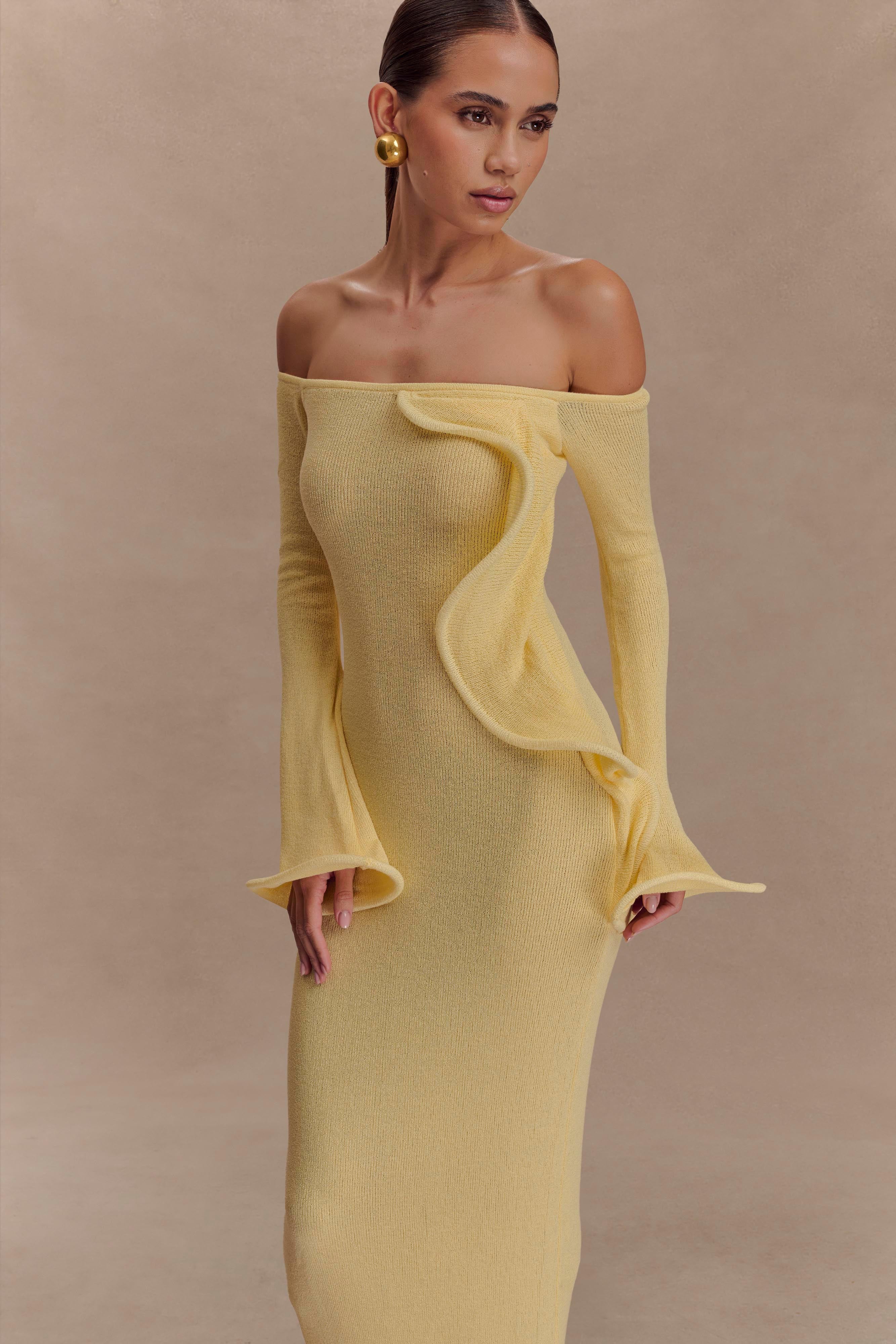 Sandrine Off Shoulder Knit Maxi Dress - Lemon | MESHKI US