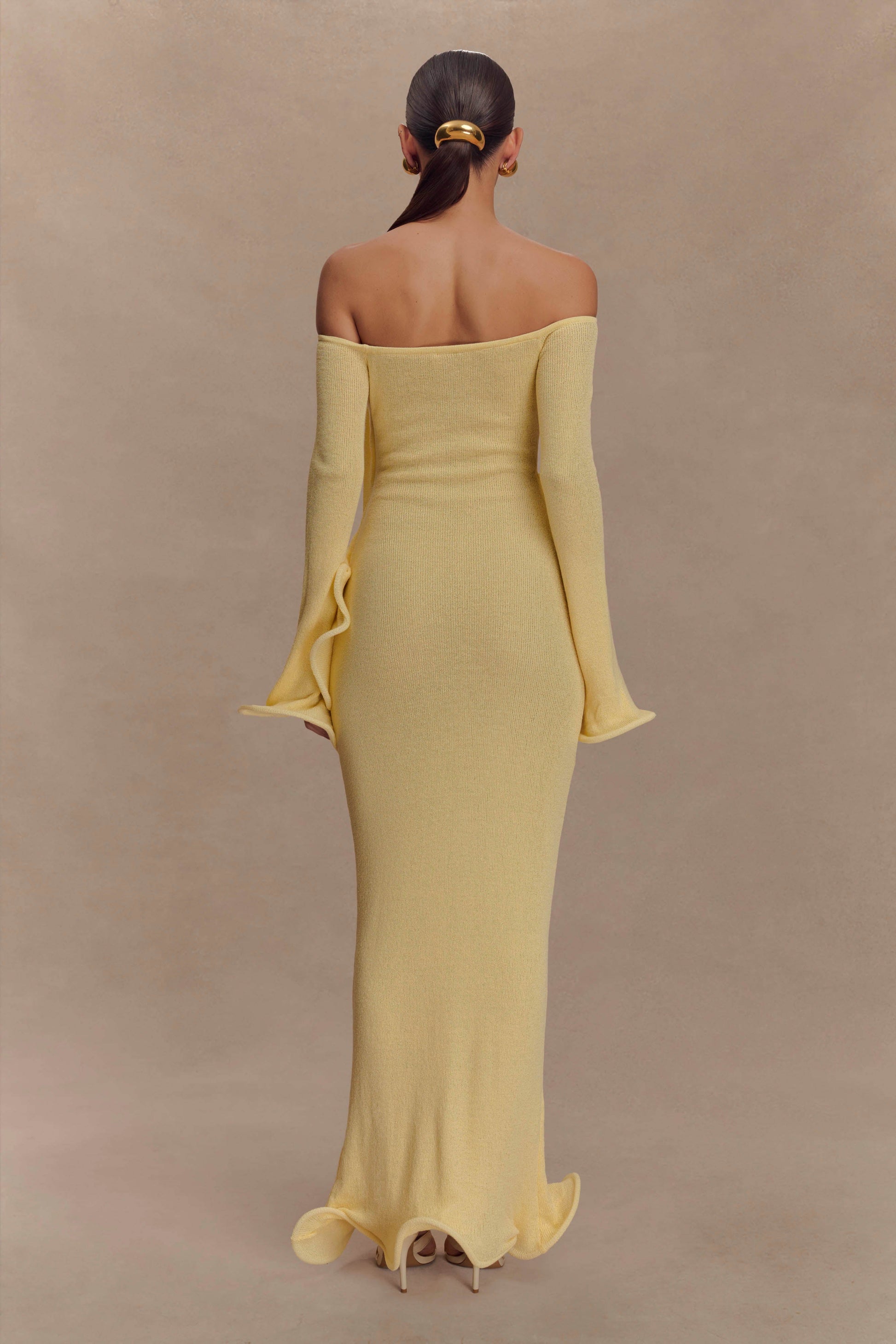 Sandrine Off Shoulder Knit Maxi Dress / Lemon | MESHKI | XXL Sandrine Off Shoulder Knit Maxi Dress / Lemon | MESHKI | XXL